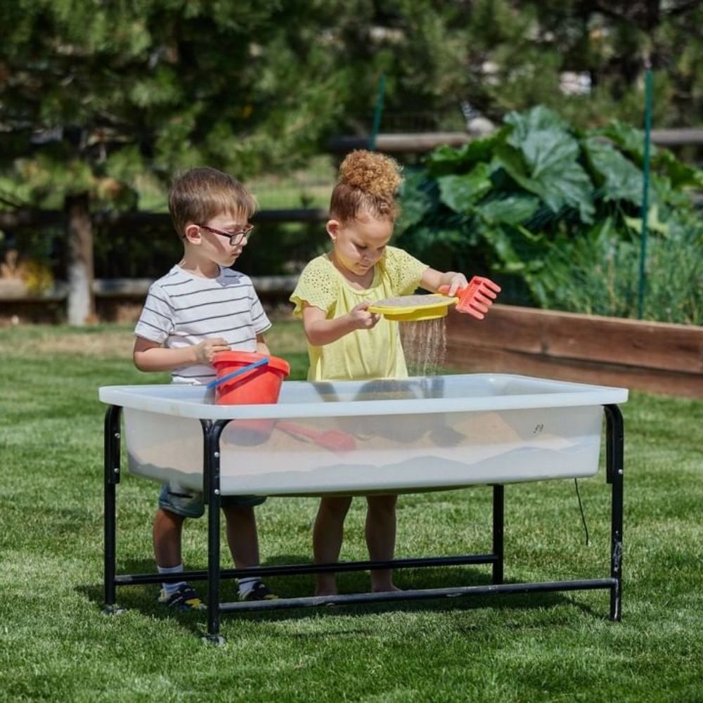 Economy Sand & Water Table,The Economy Sand & Water Table is an ultra strong, purpose-moulded semi-opaque sand and water tray with lightweight black tubular steel frame.The Economy Sand & Water Table comes with lockable castors, drainage hole and plug. The spacious tray can hold plenty of sand, water, and other sensory materials, while the sturdy steel frame provides stability and support for even the most enthusiastic little ones. With lockable castors, the table can easily be moved around or stored away w