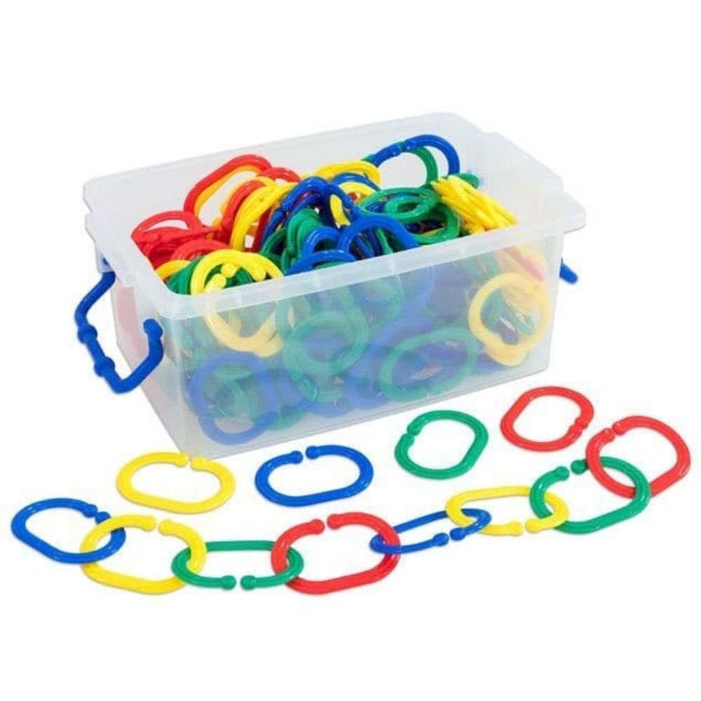 Educational Links 150 Pieces,The Educational Links Set is an engaging and versatile tool designed to aid in the development of essential early learning skills. This set includes 150 chunky links in a variety of interesting colours and shapes, making it perfectly suited for young learners. The links are not only easy to grip, touch, and feel but also come in different textures, colours, and shapes, offering a comprehensive sensory experience. Key Features: Variety of Textures, Colours, and Shapes: The divers