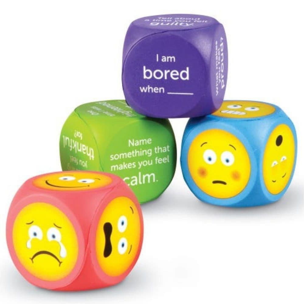 Emoji Cubes,The Emoji Cubes set is an innovative educational tool designed to enhance emotional literacy and self-awareness in early learners. This engaging set uses the universal appeal of emojis to help children identify and express their feelings, fostering both individual emotional growth and social skills. Key Features: Brightly Coloured Emoji Cubes: Each cube is vividly colored, making them visually appealing to young children and easy to engage with. Emoji and Written Prompt Cubes: The set includes t