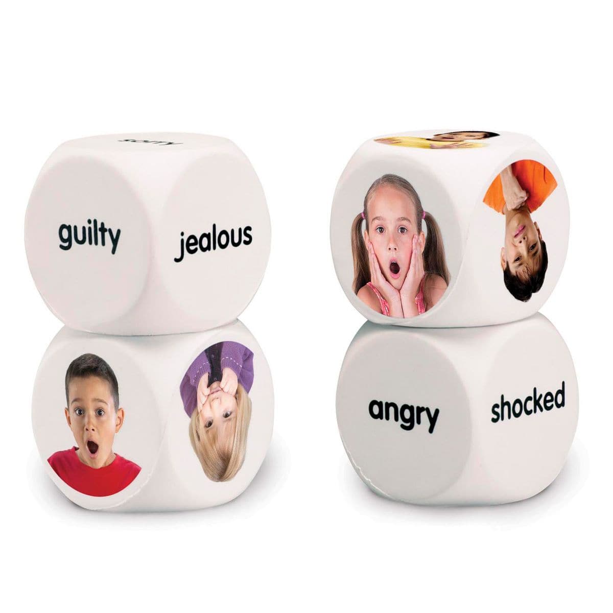 Emotion Cubes,Emotion Cubes The Emotion Cubes are a versatile educational tool designed to help children recognise, discuss, and express different emotions. These cubes are perfect for expanding children's understanding of human behaviour in a safe and engaging way, without the pressure of right or wrong answers. The set includes four cubes—two with pictures of facial expressions and two with descriptive words—along with an activity guide for various games and activities. Key Features: Emotion Recognition: 