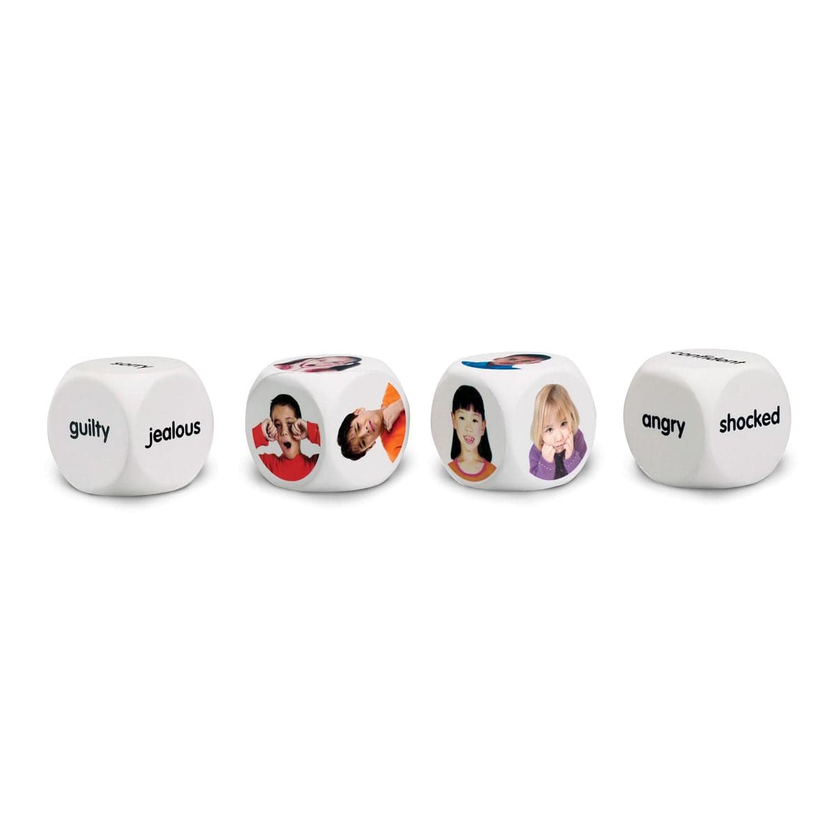 Emotion Cubes,Emotion Cubes The Emotion Cubes are a versatile educational tool designed to help children recognise, discuss, and express different emotions. These cubes are perfect for expanding children's understanding of human behaviour in a safe and engaging way, without the pressure of right or wrong answers. The set includes four cubes—two with pictures of facial expressions and two with descriptive words—along with an activity guide for various games and activities. Key Features: Emotion Recognition: 