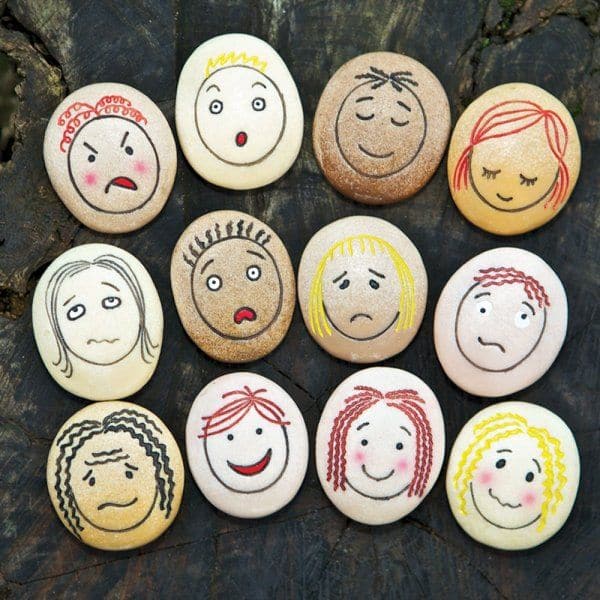 Emotion Stones,Emotion Stones The Emotion Stones are a thoughtfully crafted set of 12 tactile pebbles, each engraved with a face depicting a different emotion. This set is an invaluable resource for helping children to recognise, understand, and communicate their emotions, as well as to empathise with others. Key Features: Tactile Design: Each stone is engraved with a face showing a specific emotion, making them easy to handle and visually appealing for children. The set includes emotions such as happy, sad