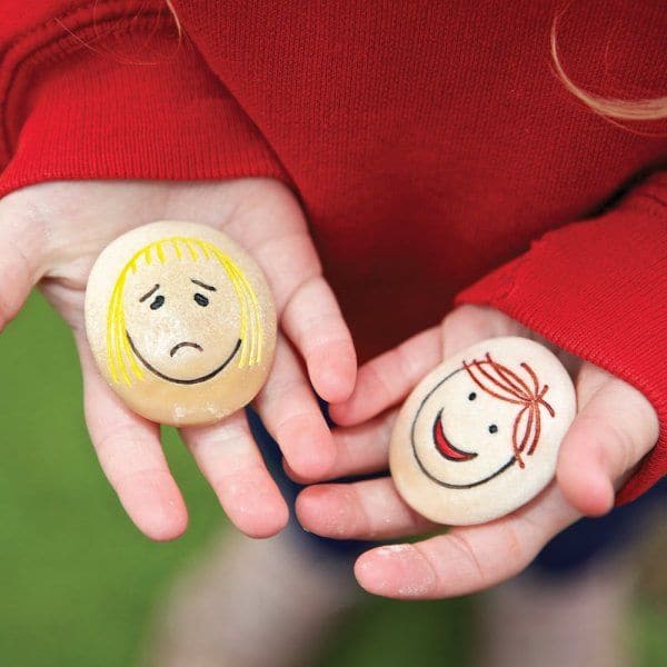 Emotion Stones,Emotion Stones The Emotion Stones are a thoughtfully crafted set of 12 tactile pebbles, each engraved with a face depicting a different emotion. This set is an invaluable resource for helping children to recognise, understand, and communicate their emotions, as well as to empathise with others. Key Features: Tactile Design: Each stone is engraved with a face showing a specific emotion, making them easy to handle and visually appealing for children. The set includes emotions such as happy, sad