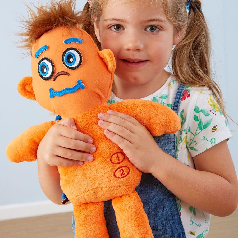 Explore Emotions Super Doll,Encourage discussions about feelings with this cuddly Explore Emotions Super Doll. Use the Velcro TM facial features to create 16 emotions on the doll's face. This Explore Emotions Super Doll is an emotional superhero! Store the unused features on his cape. Press one button to hear a range of 16 sounds relating to emotions. Press a second button to repeat the sound as you design the corresponding face. Explore Emotions Super Doll 1 doll 38 cm tall, 24 facial features up to 10.7 c