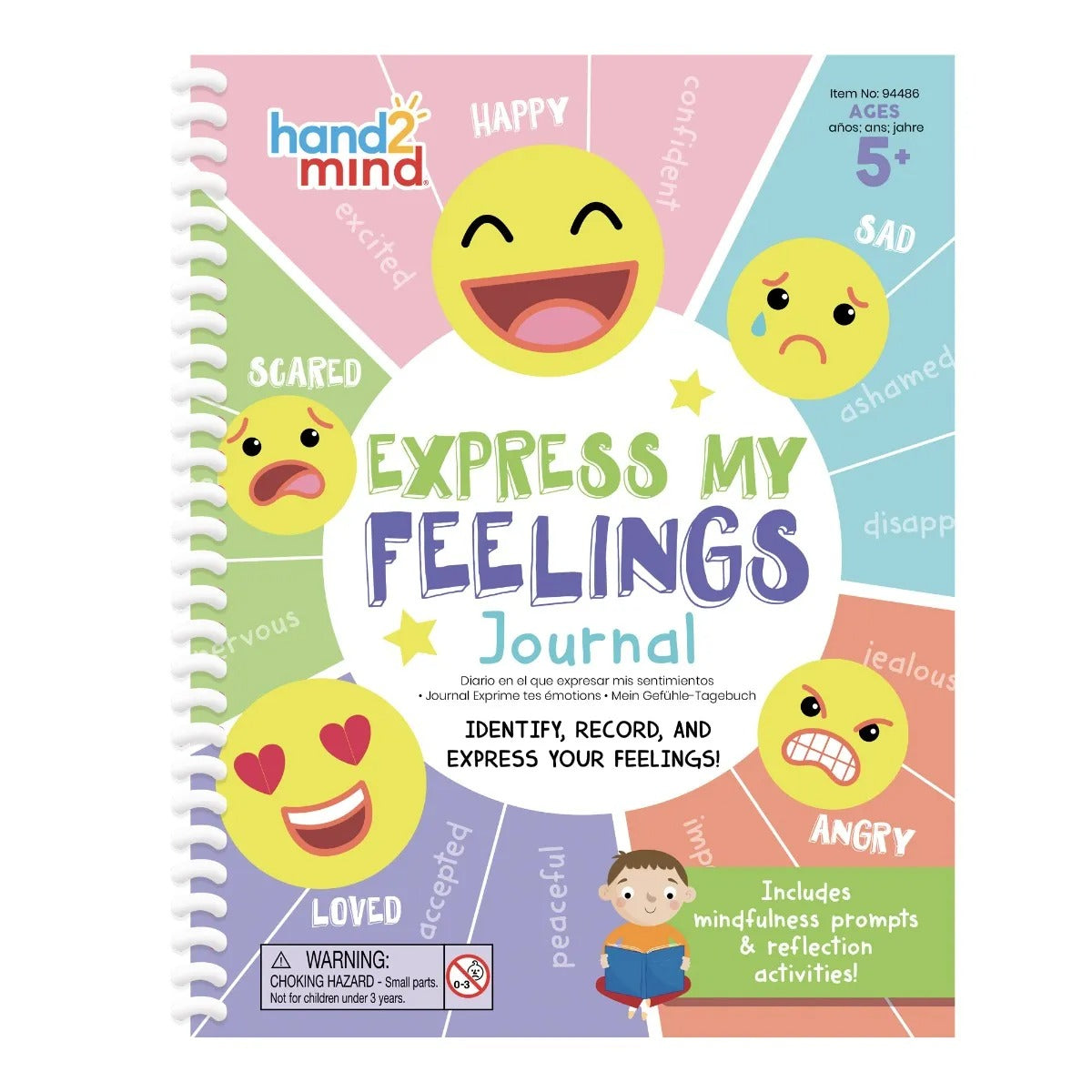 Express My Feelings Journal,This colourful social emotional learning (SEL) feelings journal for kids helps children aged 5 and up take a closer look at 20 amazing feelings through hands-on activities. From excited to disappointed, angry to accepted, children use this emotions journal to learn how to identify and manage their feelings, even the tricky ones! The 66-page spiral-bound book features colourful, engaging illustrations children can relate to, and prompts to do written journaling activities. The col