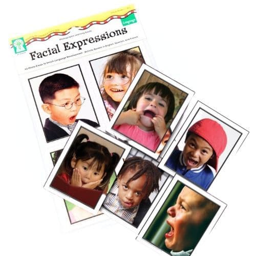 Facial Expressions Learning Cards,These fantastic Facial Expressions Learning Cards are a wonderful way to reinforce basic principles, lessons and skills for young children. The Facial Expressions Learning Cards includes 45 cards of real life photographs showing different emotions. The Facial Expression Learning cards are a wonderful way to reinforce basic principles, lessons, and skills. The Facial Expressions set includes 45 cards (4. 25” x 5. 5” each), including photographs of facial expressions, as well