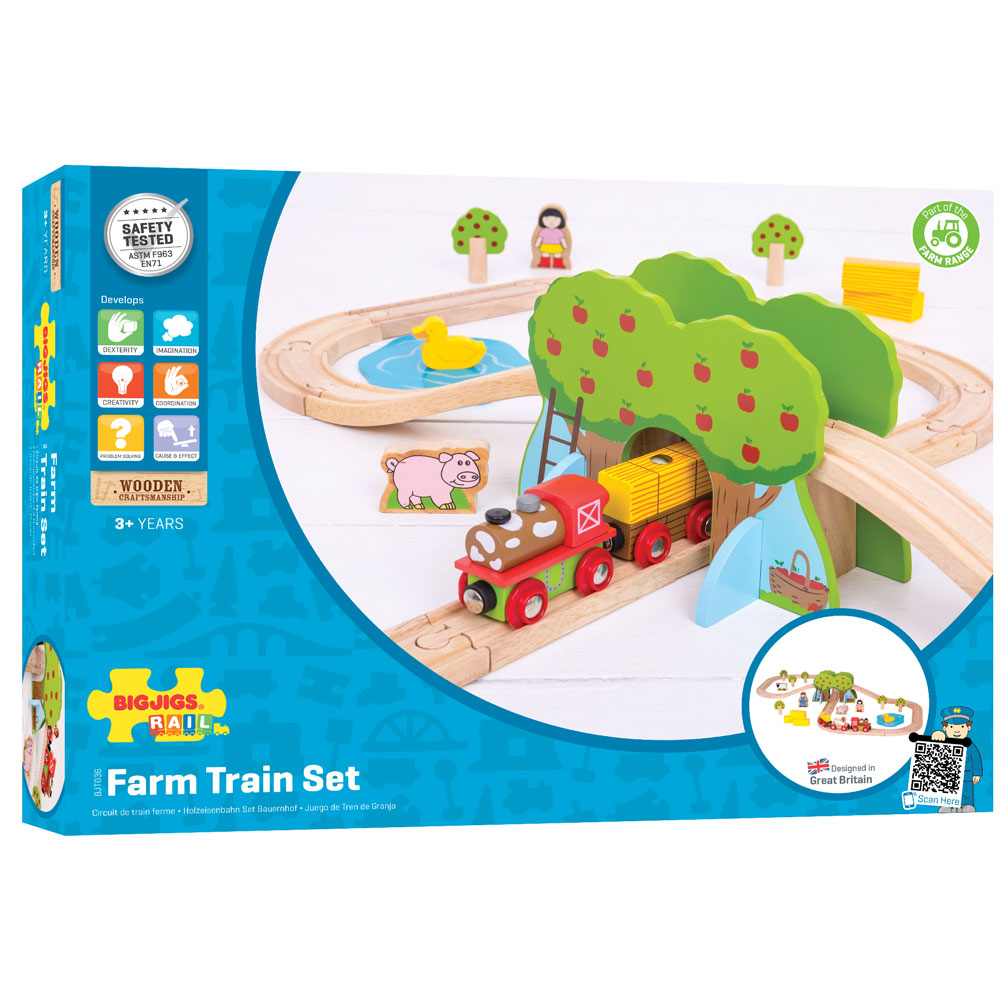 Farm Train Set,Farm Train Set: Endless Storytelling and Creative Play Story-telling and creative play are never-ending with the Farm Train Set. This wonderful 45-piece set allows youngsters to drive the farm train through apple orchards, help the farmer deliver hay bales, and stop for a rest by the duck pond. Perfect for engaging young minds and fostering imaginative play. Features and Benefits: Engaging and Imaginative Play Story-Telling Opportunities: Children can create endless stories as they drive the 