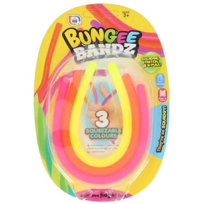 Fidget Bungee Bandz - Pack Of 3,The Fidget Bungee Bandz - Pack of 3 offers a delightful way for children and adults alike to manage stress and keep their hands occupied. These colorful, stretchy bands are not only fun to twist and manipulate but also serve as an excellent tactile sensory tool. Features of Fidget Bungee Bandz: Colourful and Stretchy: Each pack includes three vibrant bungee bandz that are highly elastic and enjoyable to stretch, twist, and pull. Tactile Sensory Experience: Designed to satisfy