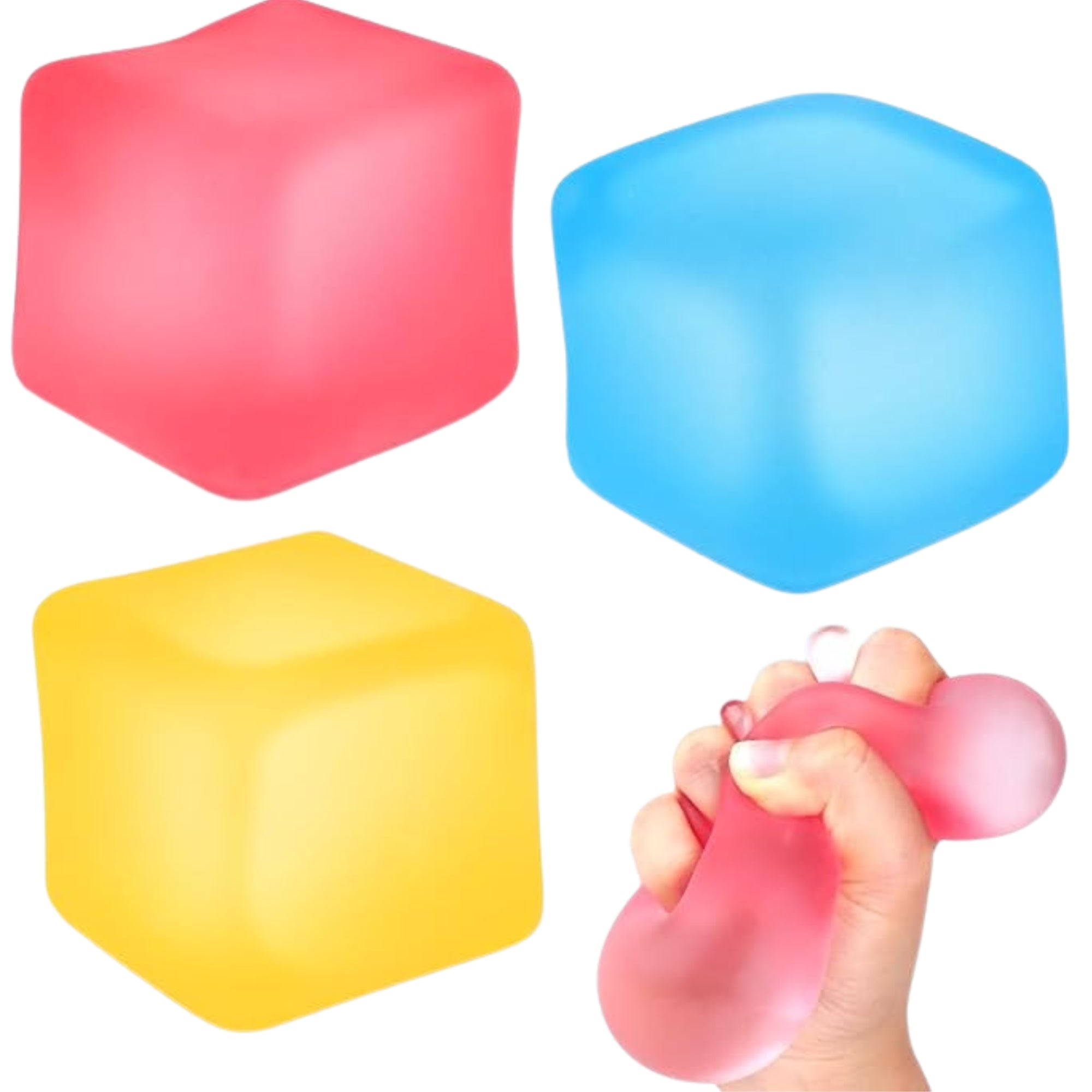 Fidget Ice Cube,Fidget Ice Cube Chill out with the coolest fidget toy in town, the Fidget Ice Cube! This satisfying stress ball comes in three translucent colours, including purple, pink, and blue, creating a snazzy ice cube effect. The Fidget Ice Cube is the ideal size for little hands to hold, squeeze, squish, and smush. But don’t worry, the non-toxic, dough-like material will always bounce back to its original shape. Perfect for on-the-go fidget fun or as an anxiety reliever. This stress ball will also h