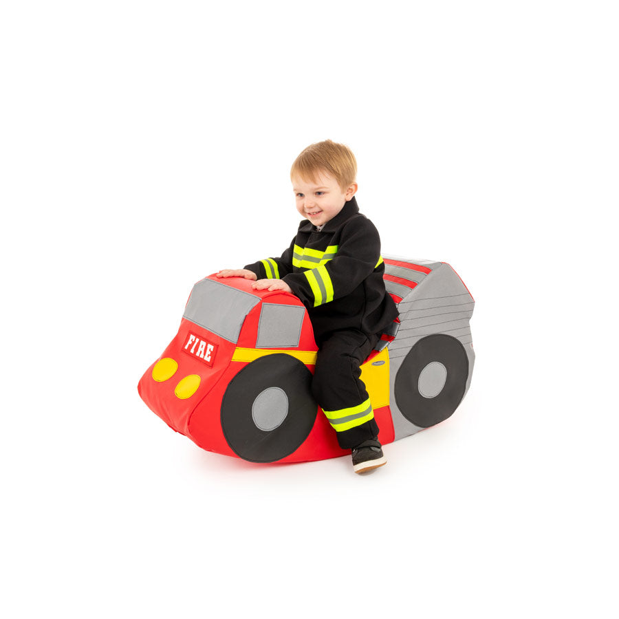 Fire Engine Rocker,The Fire Engine Rocker is designed to be a great role play toy and have a gentle rocking action that is safe for younger children. It is designed for one child to play on and is a fun addition in any nursery. The Rocker is made of soft foam with a brightly coloured, wipe clean PVC cover. For both indoor and outdoor use. Must not be permanently left outdoors. 90cm x 25cm x 50cm Expected delivery 10 working days Hand made in the UK, Fire Engine Rocker,EYFS Rocker. Toddler Rocker, Soft play 