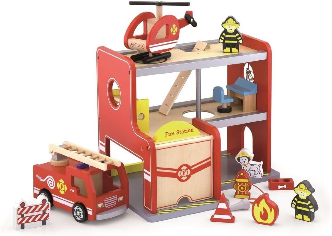 Fire Station Set,The Fire Station Set is an engaging and imaginative play set designed to spark creativity and excitement in young children. This detailed set comes complete with everything aspiring firefighters need to tackle any emergency. Fire Station Set Features: Complete Firefighting Team: Includes two firefighters who are always ready for action. They can jump from their sleeping quarters, slide down the pole, and hop into their bright red engine at a moment's notice. Versatile Emergency Vehicles: In