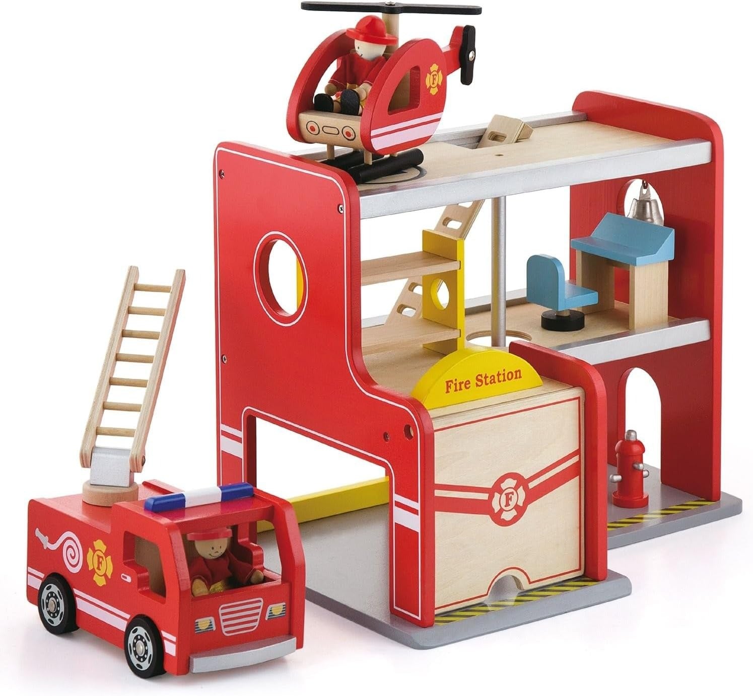 Fire Station Set,The Fire Station Set is an engaging and imaginative play set designed to spark creativity and excitement in young children. This detailed set comes complete with everything aspiring firefighters need to tackle any emergency. Fire Station Set Features: Complete Firefighting Team: Includes two firefighters who are always ready for action. They can jump from their sleeping quarters, slide down the pole, and hop into their bright red engine at a moment's notice. Versatile Emergency Vehicles: In