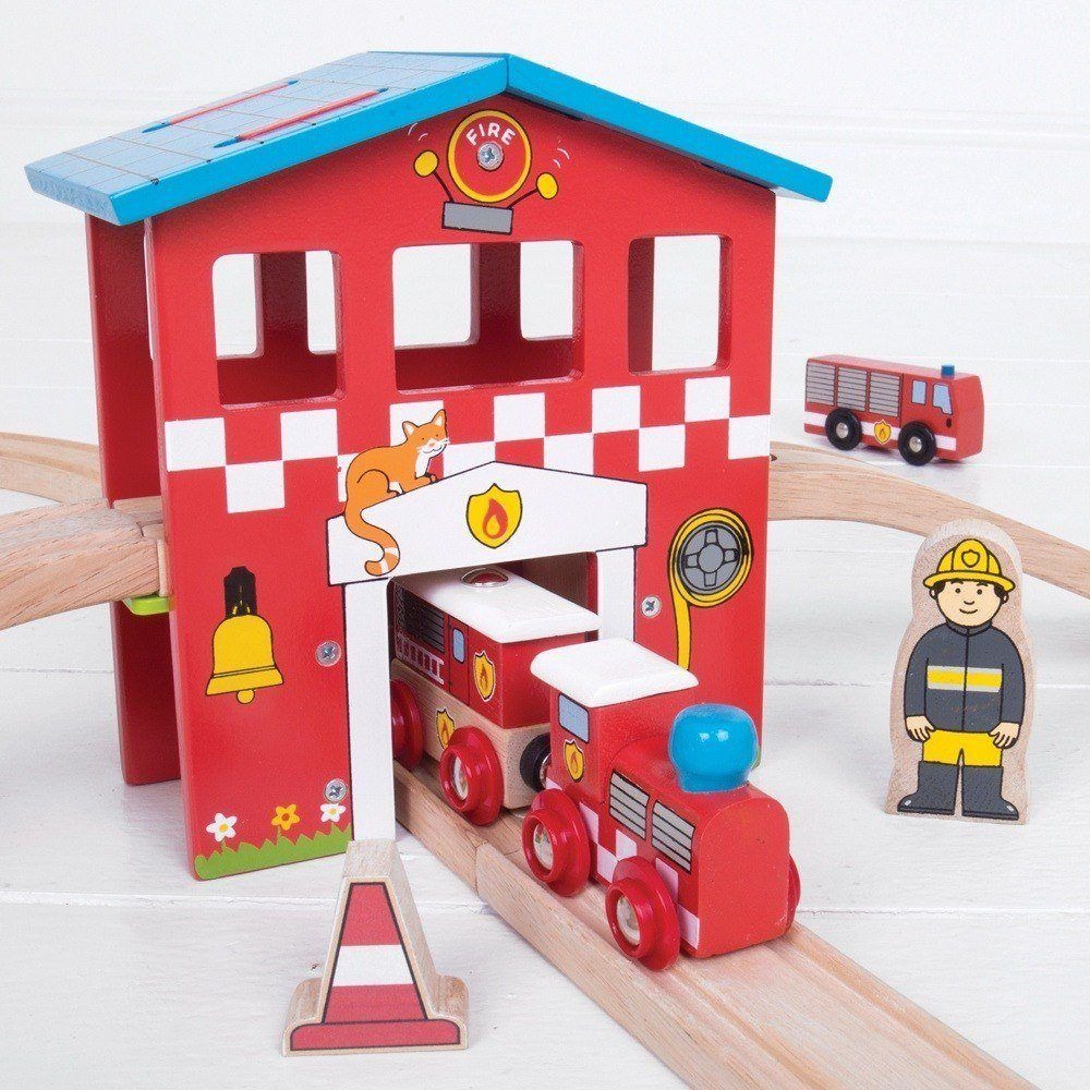 Fire Station Train Set,Fire Station Train Set: Race to the Rescue Race to the rescue with the Fire and Rescue Train Set! Whether your little one is fighting fires or rescuing a cat stuck in a tree, they can speed to the emergency using the fire rescue train and carriages with removable loads. Features and Benefits: Engaging and Imaginative Play Interactive Play: Speed through the fire station tunnel, past road signs, and straight to the emergency with two firefighters ready to climb the ladder or use the fi