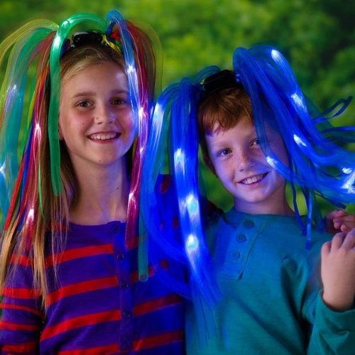 Flashing Crazy Hair,The Flashing Crazy Hair is a vibrant and playful accessory that adds a splash of color and light to any event or party. Featuring two bunches of bright, colorful flashing dreadlocks attached to a flexible headband, this novelty item incorporates bright LEDs that twinkle charmingly throughout the hair strands. Features of the Flashing Crazy Hair: Twinkling LED Lights: Intermittent strands are embedded with LEDs that flash and twinkle, creating an eye-catching effect. Long Dreadlocks: Each