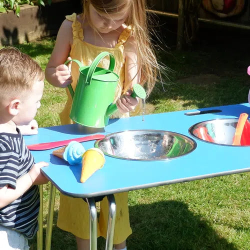 Folding Mud Kitchen,NEW folding Mud Kitchen - The Ultimate accompaniment to messy play inside and out Taking the basic design principles of our popular lightweight folding table and utilising the unique fail-safe folding mechanism, we have developed the new folding mud kitchen with an extremely durable, hard-wearing and weather resistant top. Featuring smart imaginary hot plates and two holes in the table top to house the supplied stainless steel bowls, the revolutionary folding mud kitchen provides a great