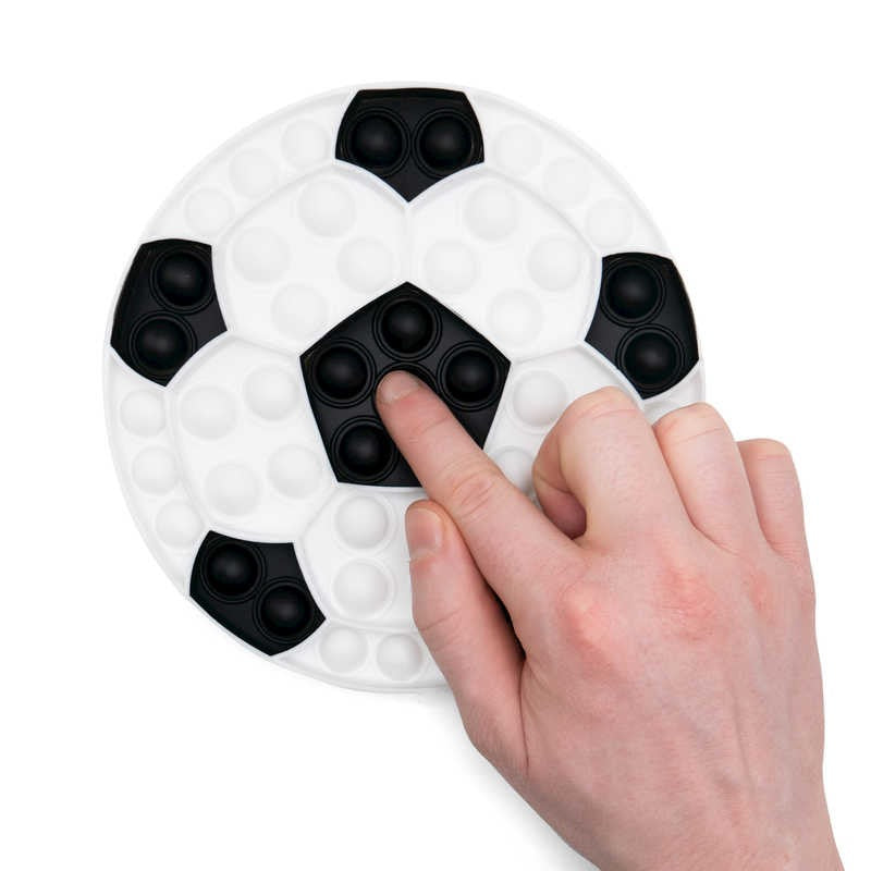 Football Push Popper Fidget Toy,Hugely popular trend line that behaves like reusable bubble wrap. This football-shaped pad is covered in small bubbles that make a satisfying pop sound when pushed inwards. After one press, the bubble then appears on the other side, ready to be pushed and popped all over again. This fiddle toy is immensely satisfying to use, and is proving to be a big hit with popular Tik Tok users and other social media influencers. Plastic pad with popping bubbles Trending fiddle toy Huge w