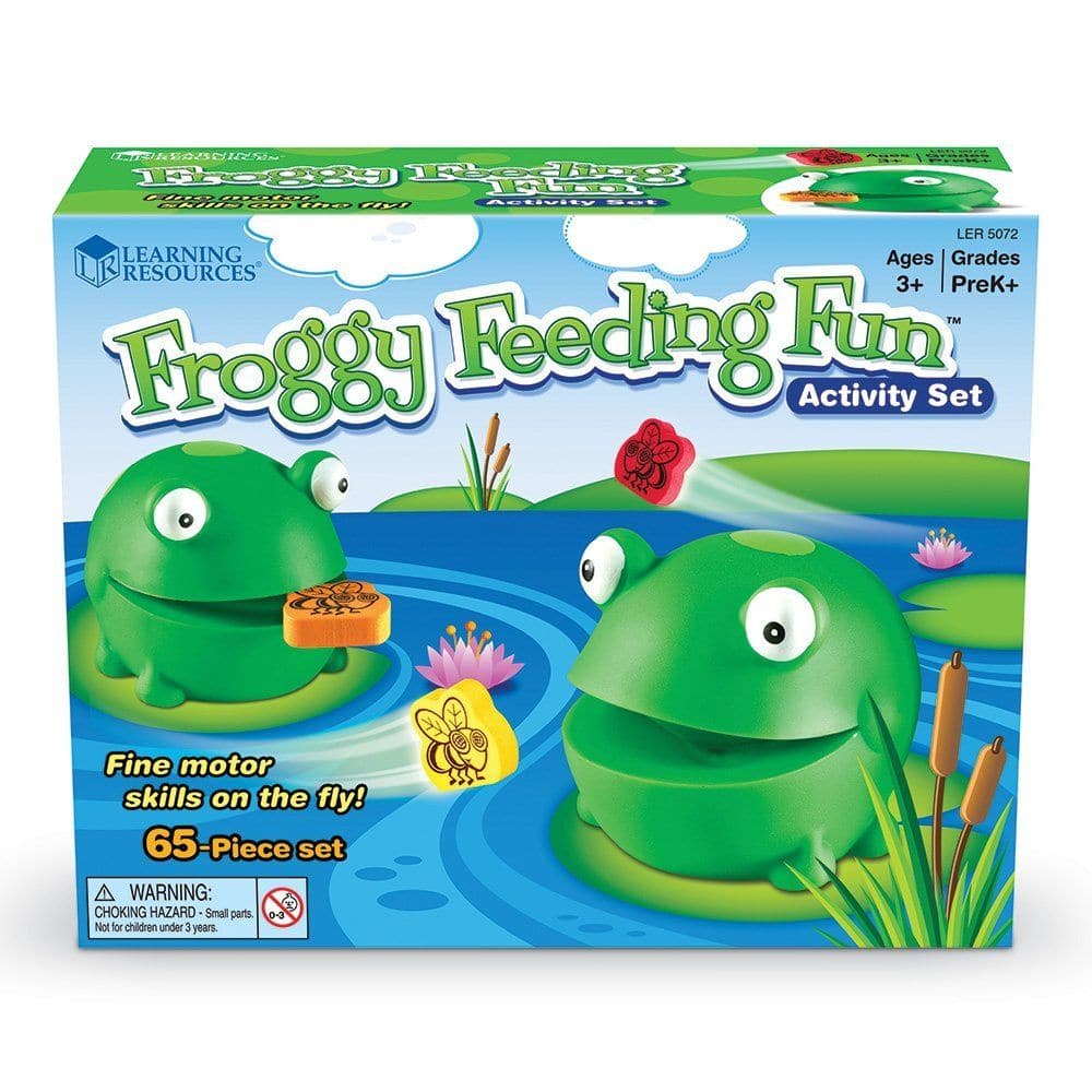 Froggy Feeding Fun Fine Motor Skills Game,In one mouthful, Froggy Feeding Fun Fine Motor Skills Game promotes proper handwriting position and teaches colours, counting and more! Squeeze the frog’s mouth to catch a treat in this unique fine motor skills game. Players roll the dice to determine the number and colour of flies to collect, then manipulate the durable plastic frog to collect them. The Froggy Feeding Fun Fine Motor Skills Game includes two frogs, 60 foam flies in six colours, two dice and Activity