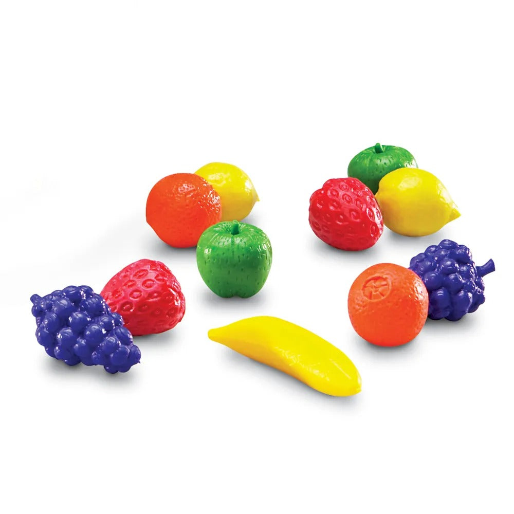 Fruity Fun Counters Set Of 108,Enhance early learning with the Fruity Fun™ Counters Set, perfect for young children developing counting and sorting skills. This set includes 108 soft rubber counters, featuring six different fruits in six vibrant colours, all stored in a convenient storage bucket for easy clean-up and organization. The tactile nature of these fruit counters makes them ideal for a variety of educational activities. They can be used as markers in number trays, aiding in numerical recognition a