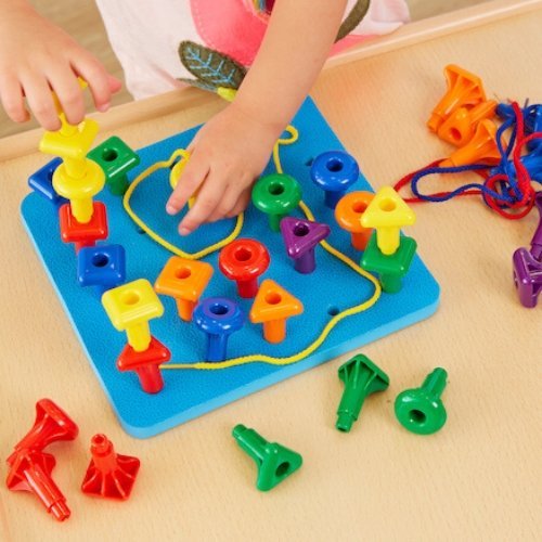 Giant Pegs And Pegboard Set,Encourage early developmental skills with our big, chunky Geo Pegs and Pegboard Set, perfectly sized for young children to handle and manipulate. This educational set is an excellent resource for the early years classroom, offering engaging ways to develop fine motor skills, counting, sorting, and patterning abilities. The Geo Pegs and Pegboard Set comes with 36 stackable giant pegs in six vivid colours and three distinct shapes. It also includes a 21cm square base board and thre