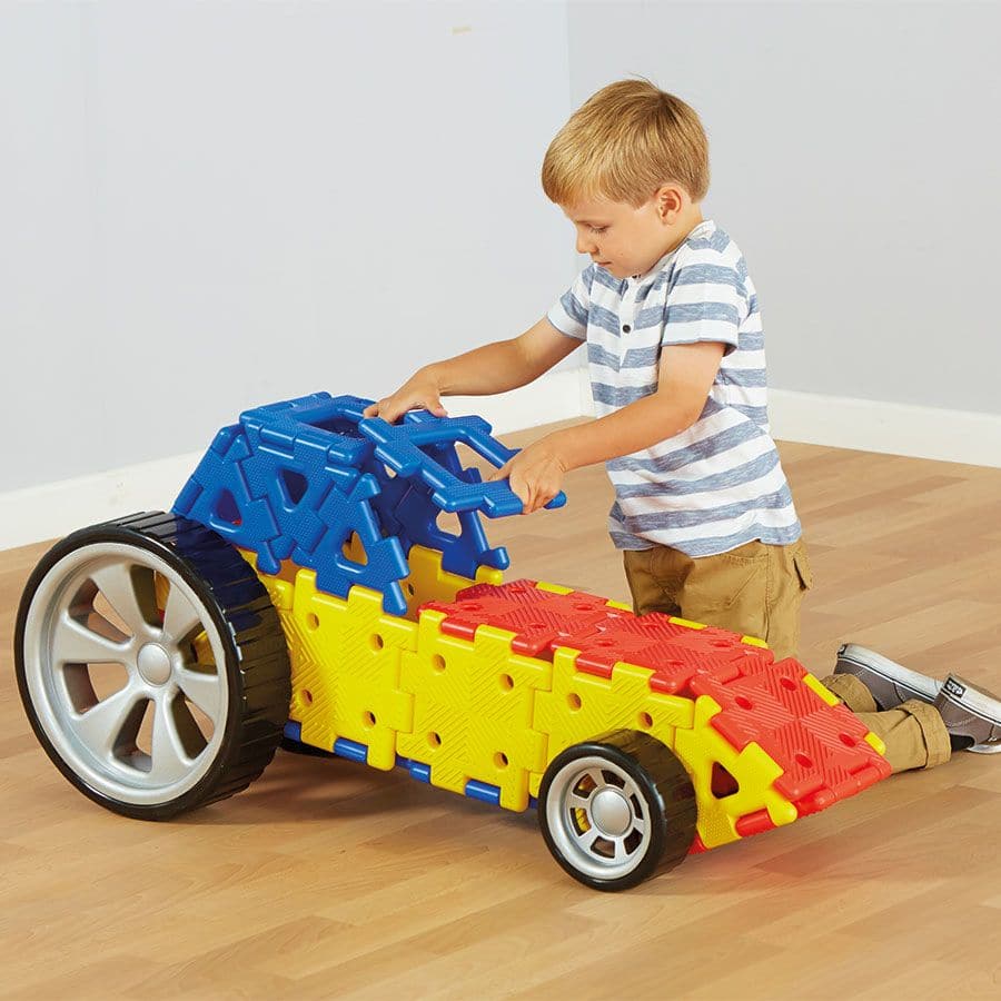 Giant Polydron Vehicle Builders Set,Giant Polydron Vehicle Builders Set The Giant Polydron Vehicle Builders Set is an innovative and engaging educational tool designed to help children develop an understanding of mechanics and movement. This set is perfect for hands-on learning, allowing children to build various vehicle models and explore concepts of grabbing, pulling, and pushing, which enhances their coordination and movement synchronization. Giant Polydron Vehicle Builders Set Features: Two Wheel Sizes: