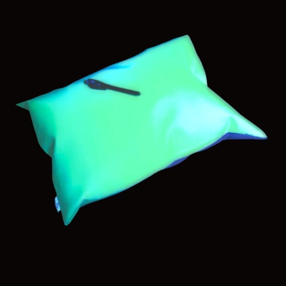 Glo Cushion Single Rectangle Large,Dive into a world of sensory delight with the Glo Cushion Single Rectangle Large, a unique and innovative addition to any sensory room, den, or play area. Utilizing advanced glow crystals embedded within a polymer-based material, this cushion recharges with exposure to sunlight and ambient light, providing a continuous soft glow that captivates and calms. The Glo Cushion Single Rectangle Large is crafted from super soft brushed nylon, offering a soothing tactile experience