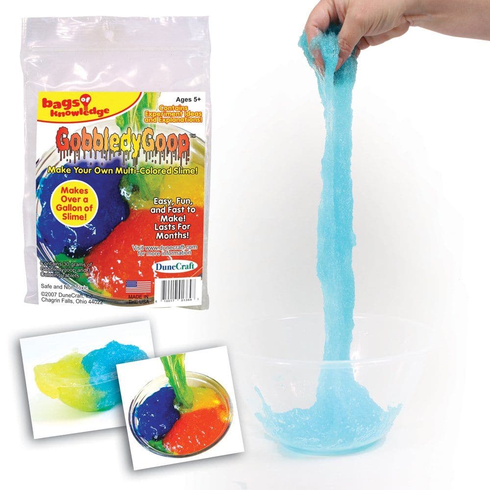 Gobbledy Goop,Dive into the world of slimy fun with our entertaining Gobbledy Goop Slime Kit! This kit allows you to unleash your creativity and make your own slime in different colors and thicknesses. With the included food coloring tablets, the possibilities are endless! Simply add water to the provided 30g of Gobbledy Goop powder, and watch as it transforms into the most ooey, gooey slime imaginable. The kit is safe and non-toxic, ensuring a worry-free playtime experience for children. Each kit includes 