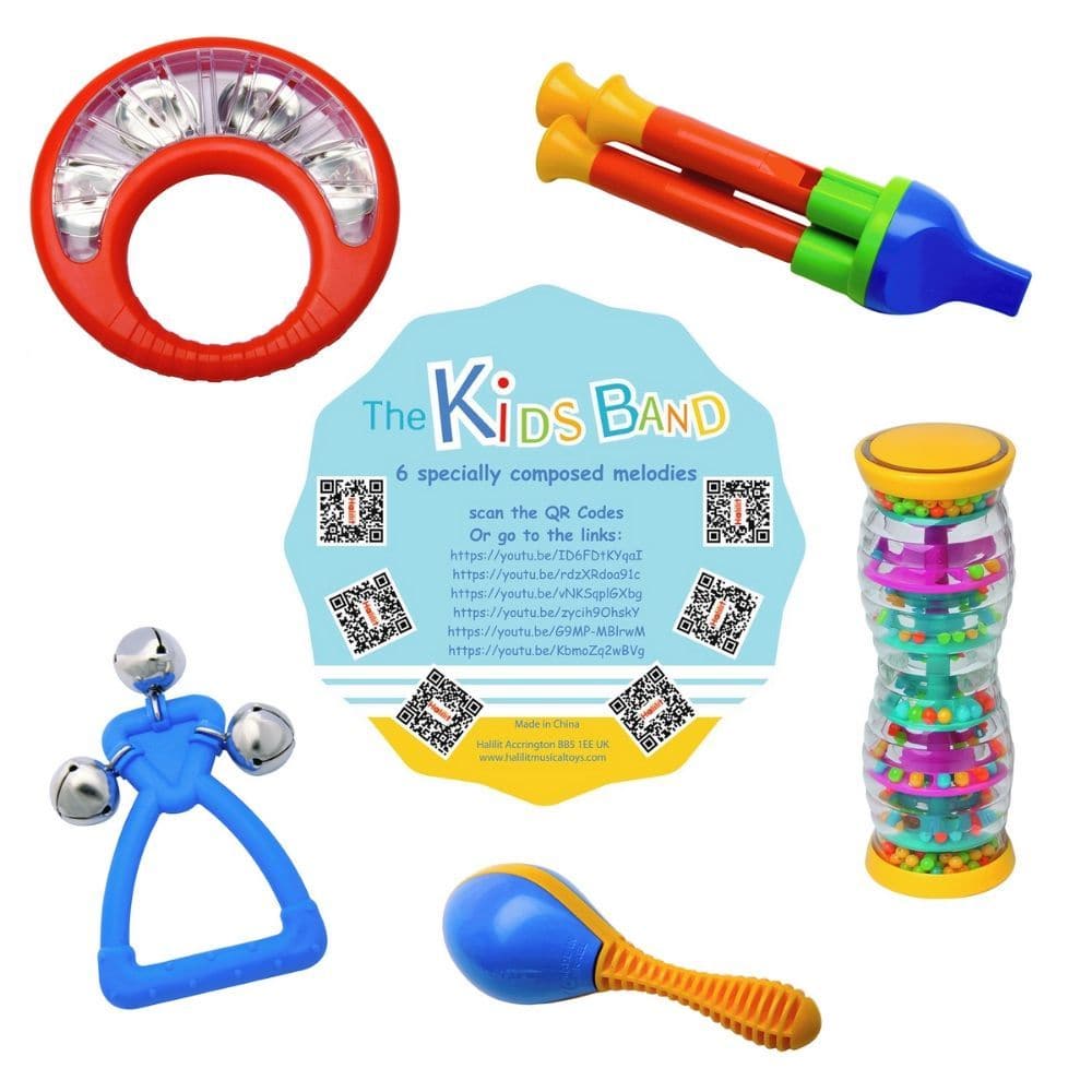 Halilit The Kids Band Gift Set,Halilit The Kids Band Gift Set Start your own band with this fantastic 6-piece Halilit The Kids Band Gift Set. This delightful assortment of rattles and shakers will help young children create their own musical masterpieces. With a range of instruments and a play-along music CD, this set is perfect for introducing children to the magical world of music and rhythm. Key Features: Variety of Instruments: Includes a Jingle Bell, Giant Train Whistle, Baby Tambourine, Twist and Shak