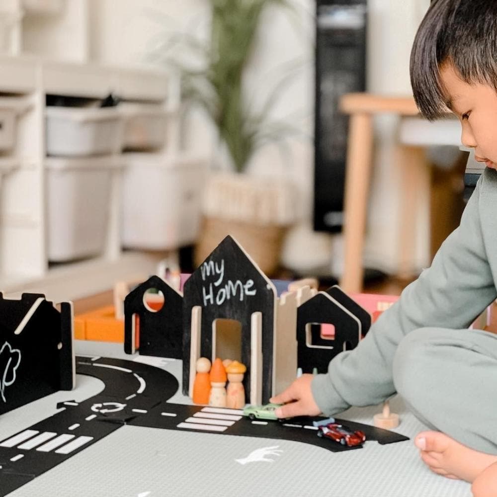 Happy Architect Chalkboard Create And Play Village - Pack Of 28,The Happy Architect Chalkboard Create and Play Village is a creative, open-ended construction set.Build and create your own village with this chalkboard Happy Architect set.With a blackboard surface on one side to encourage children to use their imagination and explore a whole new world of their own, decorating one side as they choose, or practicing their words by naming buildings with words like library, school and home.The pieces slot easily 