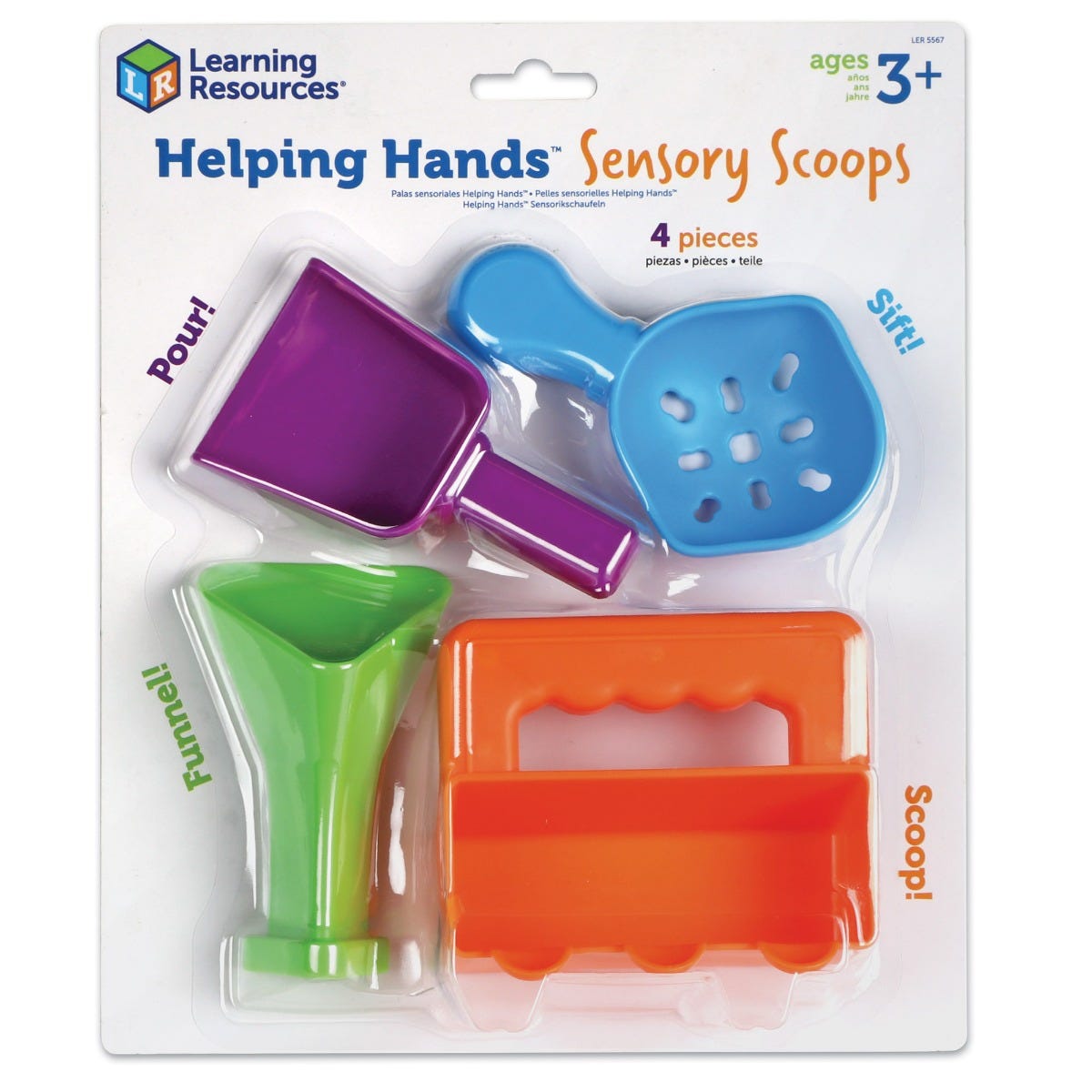 Helping Hands Sensory Scoops,Introduce your child to a world of sensory exploration and fine motor skill development with the Helping Hands Sensory Scoops. This colourful set of four scoops is designed specifically for little hands, making it easy and fun for children to pour, sift, funnel, and scoop their way to stronger hand muscles and better coordination. Perfect for use at home, in the classroom, or in various play spaces, these scoops add a touch of sensory excitement to any activity. Helping Hands Se