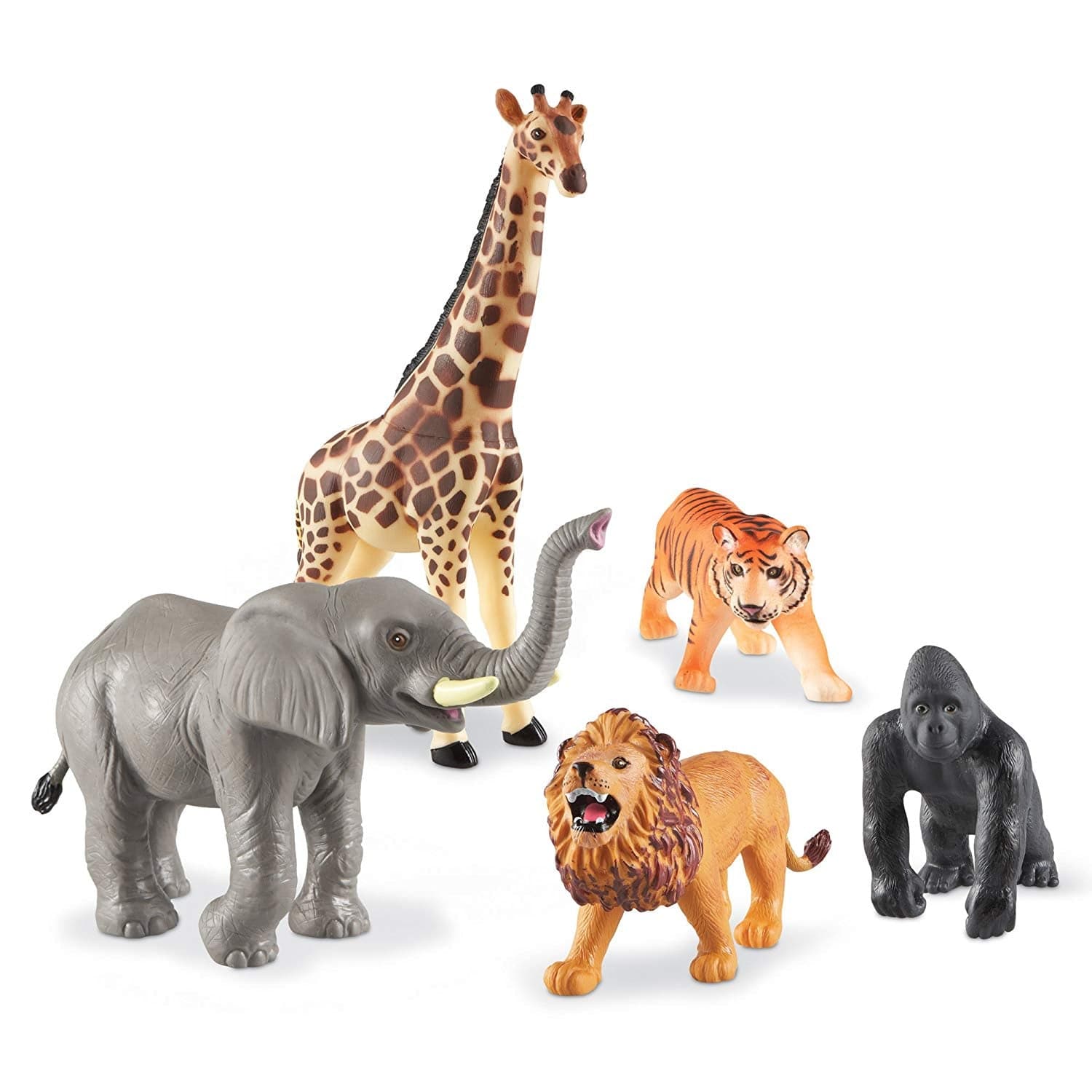 Jumbo Jungle Animals,A jumbo take on imaginative play, these jumbo jungle animals are the perfect addition to play time with so many educational benefits. Motivate oral language development through imaginative play with the Jumbo Jungle animal set from Learning Resources. This Jumbo Jungle Animals set is also great for theme-based units and life-science lessons, animals encourage curiosity about nature, plus responsibility in caring for the environment and household pets. Jumbo Jungle Animals are made from 