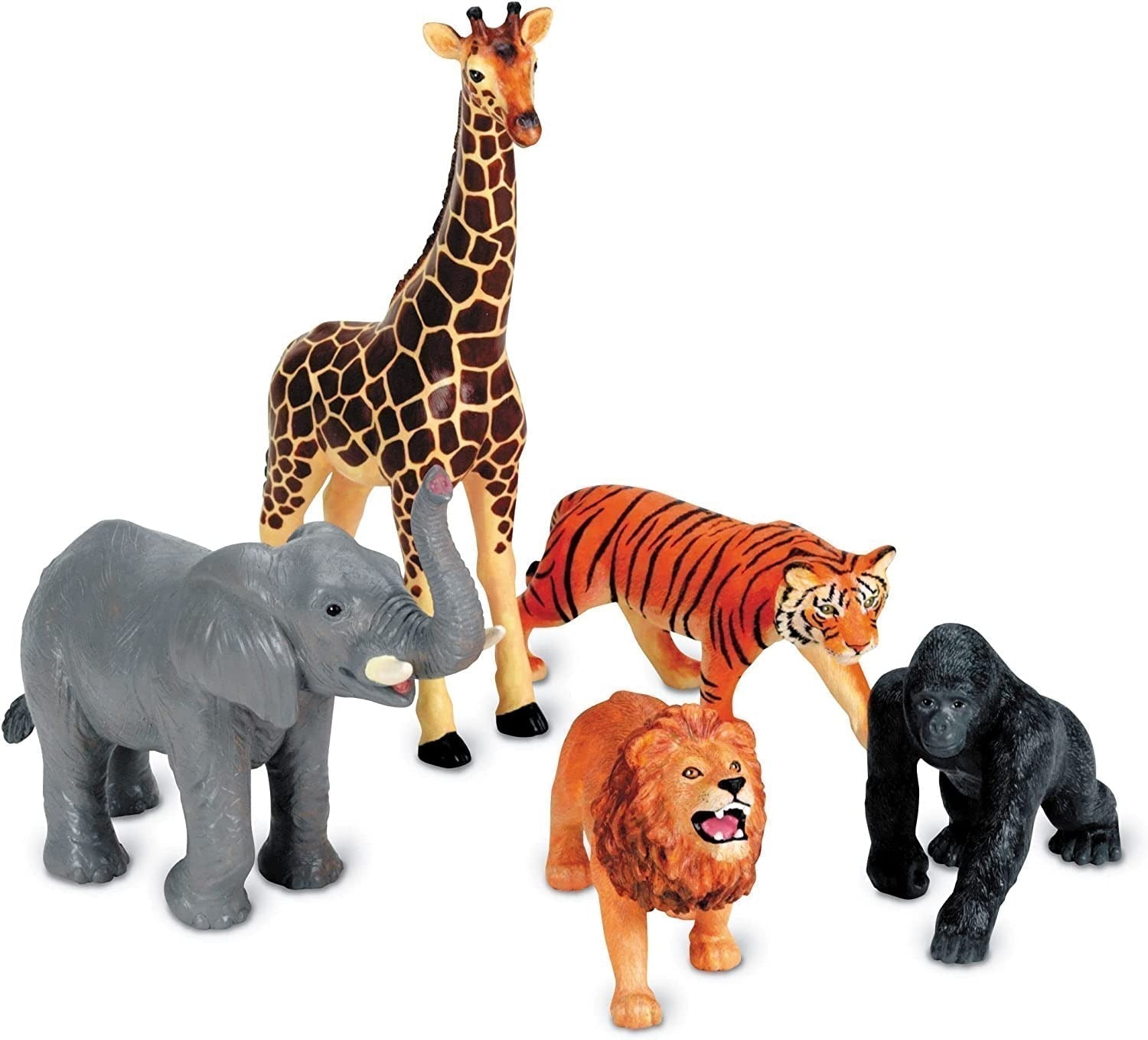 Jumbo Jungle Animals,A jumbo take on imaginative play, these jumbo jungle animals are the perfect addition to play time with so many educational benefits. Motivate oral language development through imaginative play with the Jumbo Jungle animal set from Learning Resources. This Jumbo Jungle Animals set is also great for theme-based units and life-science lessons, animals encourage curiosity about nature, plus responsibility in caring for the environment and household pets. Jumbo Jungle Animals are made from 