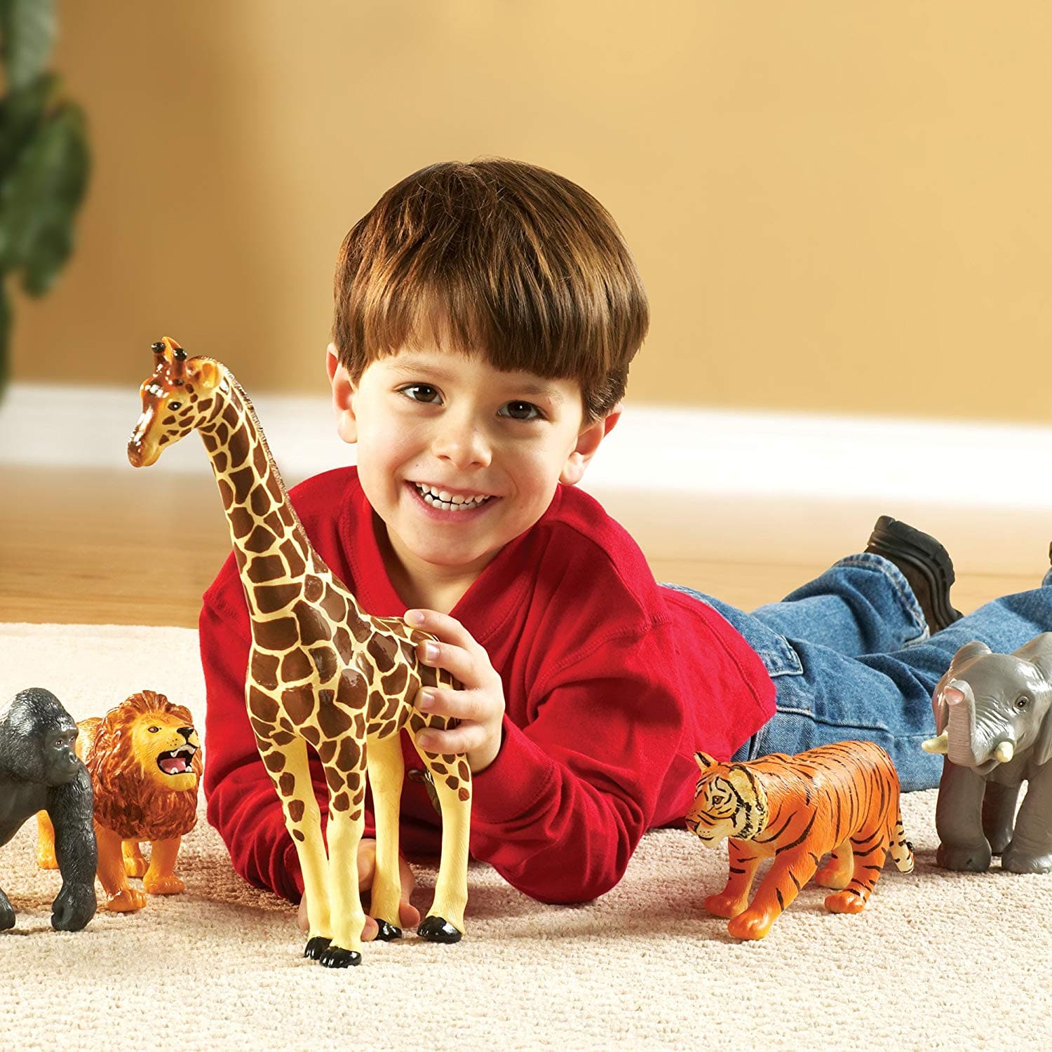 Jumbo Jungle Animals,A jumbo take on imaginative play, these jumbo jungle animals are the perfect addition to play time with so many educational benefits. Motivate oral language development through imaginative play with the Jumbo Jungle animal set from Learning Resources. This Jumbo Jungle Animals set is also great for theme-based units and life-science lessons, animals encourage curiosity about nature, plus responsibility in caring for the environment and household pets. Jumbo Jungle Animals are made from 