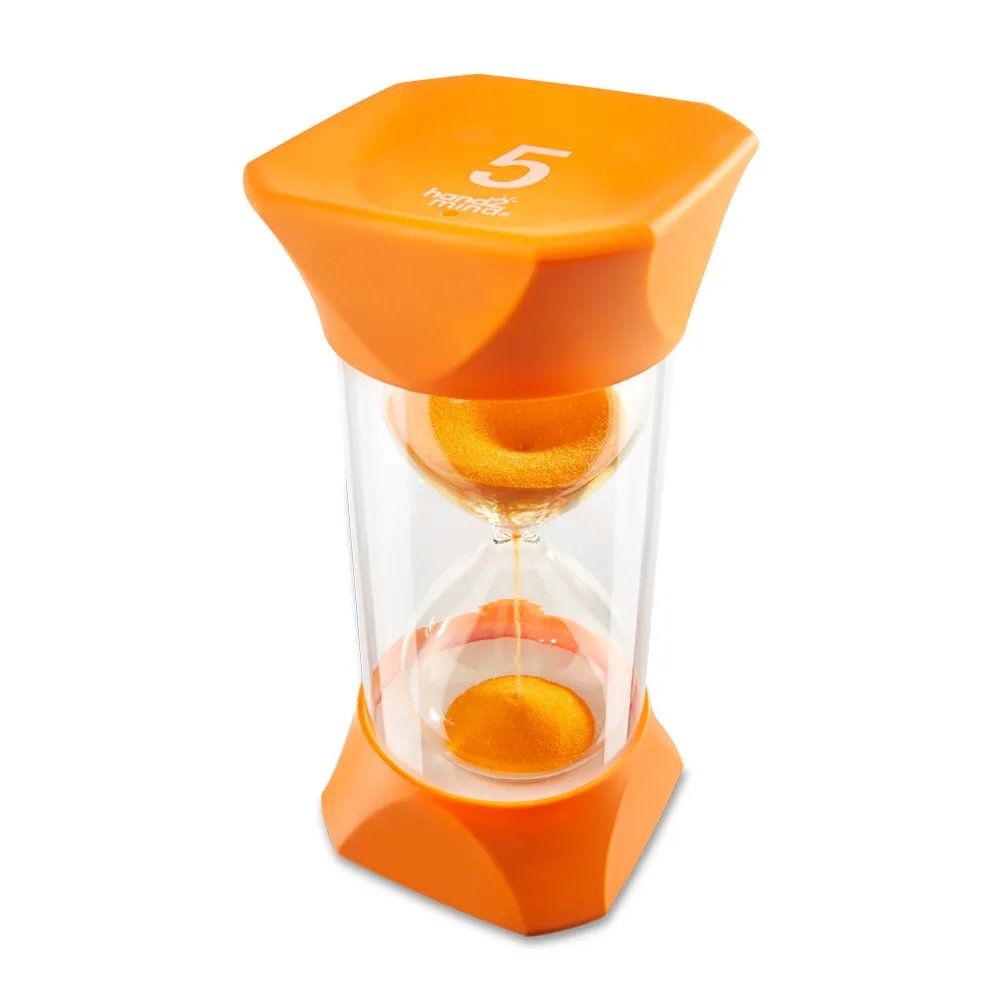 Jumbo Sand Timer (5-Minute),This colourful Jumbo Sand Timer is ideal for use in the classroom or at home to give children a visual representation of the passing of 5 minutes. Its oversized and sturdy, making it great for little hands.The rubber endcaps give the timer greater durability and allow for quiet pausing of the timer. The mesmerising motion of the colourful orange sand is ideal for a calm-down area in the classroom or at home. Great for showing the passing of approximately 5 minutes. (Please note t