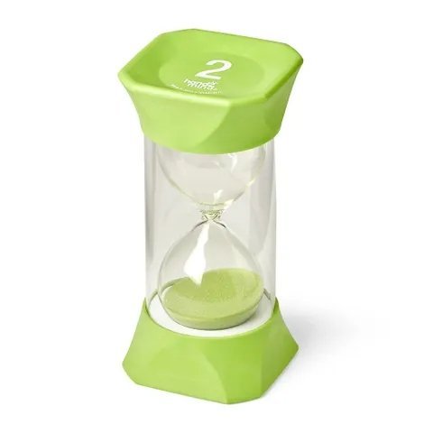 Jumbo Sand Timers, 2-Minutes,This colourful 2 minute Jumbo Sand Timer is ideal for use in the classroom or at home to give children a visual representation of passing time. It’s oversized and sturdy, making it great for little hands. The rubber endcaps give the timer greater durability and allow for quiet pausing of the timer. The mesmerising motion of the colourful green sand is ideal for a calm-down area in the classroom or at home. Great for showing the passing of approximately 2 minutes. (Please note th