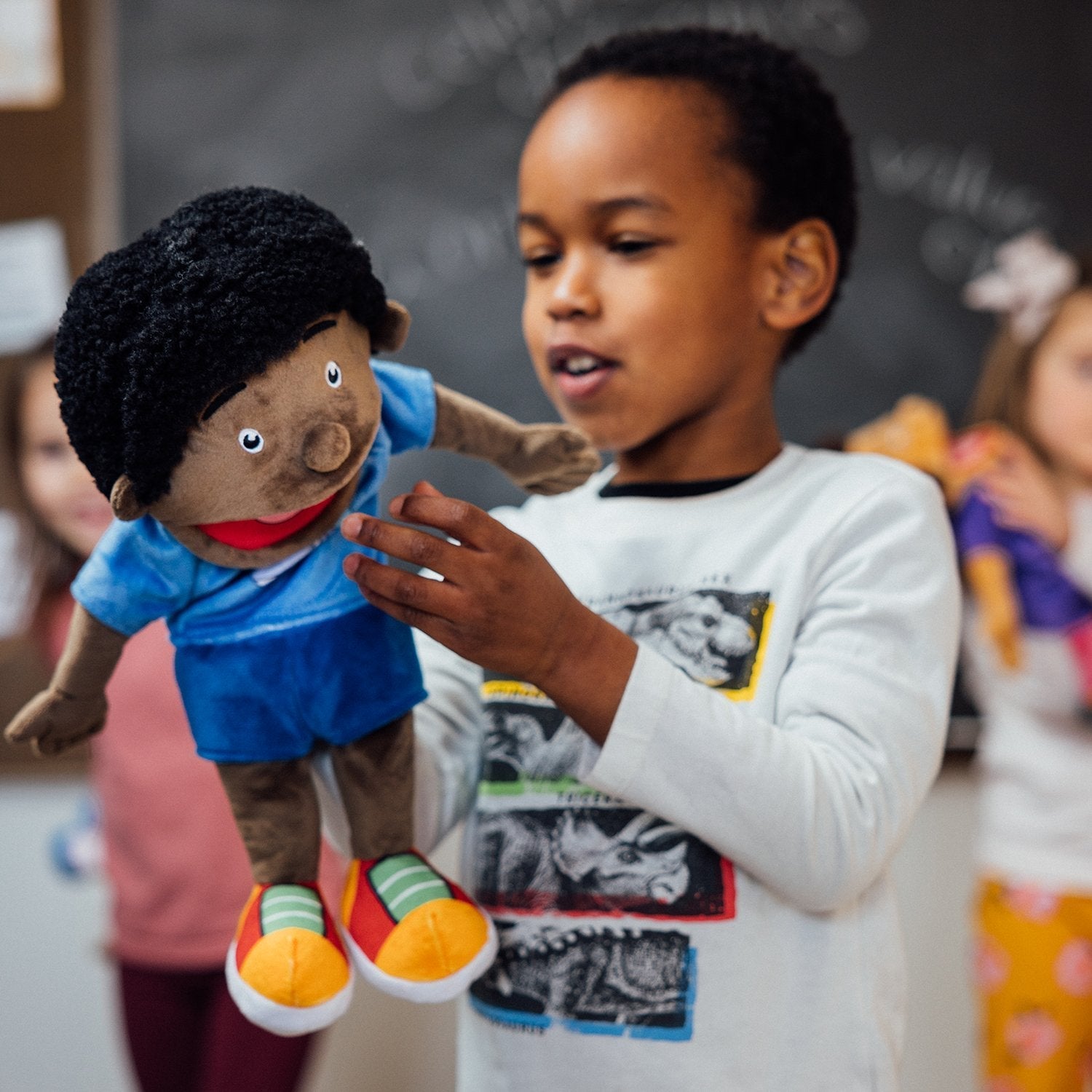 Keon's Puppet,Keon's Puppet is a delightful addition to any early learning environment, designed to engage children in the crucial aspects of social and emotional learning through the power of play. This 14-inch-long puppet is not only a tool for imaginative play but also a friendly figure ready to teach children about expressing emotions, understanding empathy, and demonstrating good sportsmanship. Keon's Puppet Specifics: Size: With a length of 14 inches, Keon's Puppet is perfectly sized for little hands 