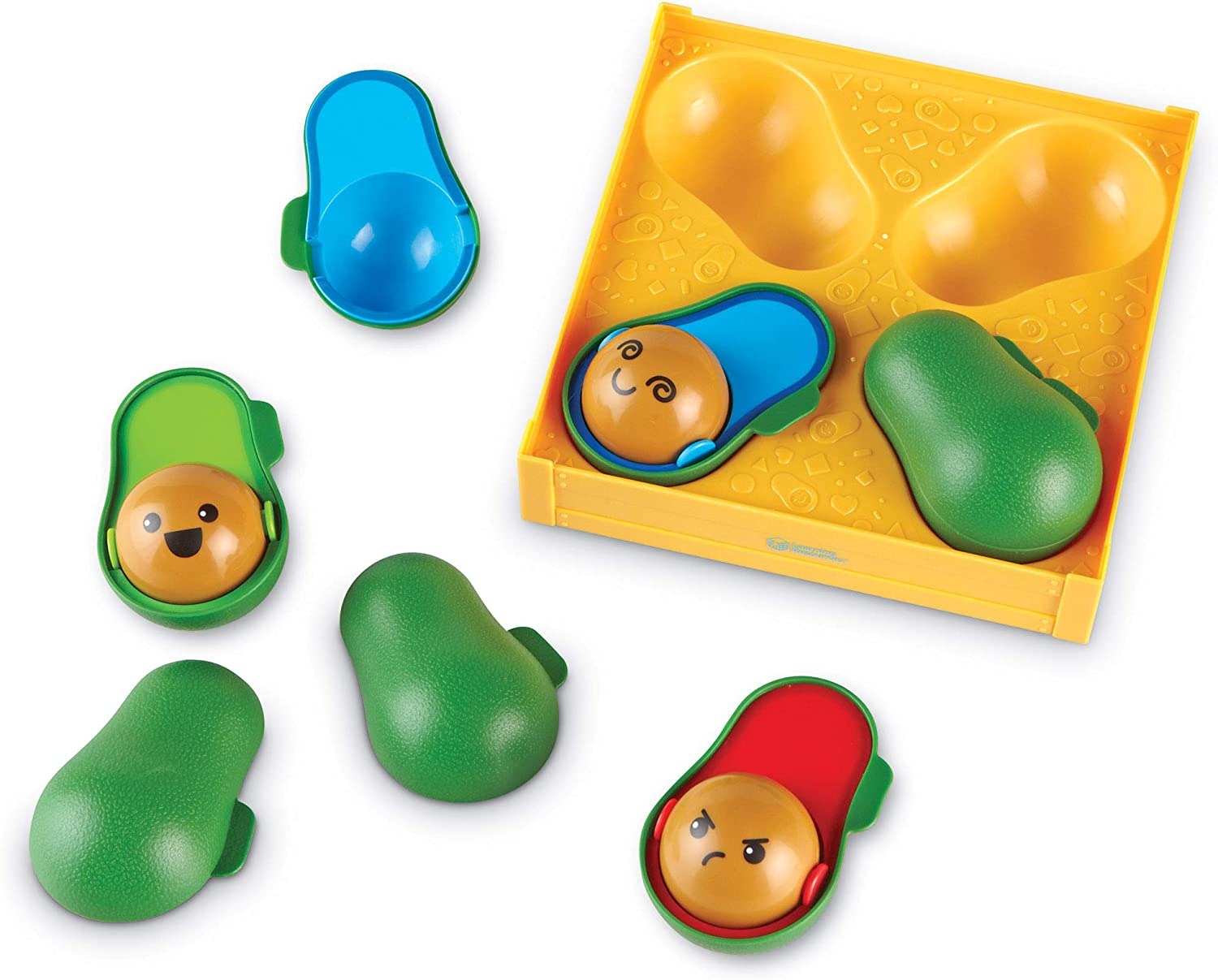 Learn A Lot Avocados,There’s a different emotion in every roll with these brightly coloured avocados designed to help teach children about emotions and feelings. Each Learn A Lot Avocados pops apart to reveal a rolling pit with emoji-style expressions. Use them to encourage social emotional learning (SEL), prompt conversations about feelings, and help with early learning and fine motor skills. These Learn A Lot Avocados have feelings and are ready to teach young children about emotions and more. Roll the pi