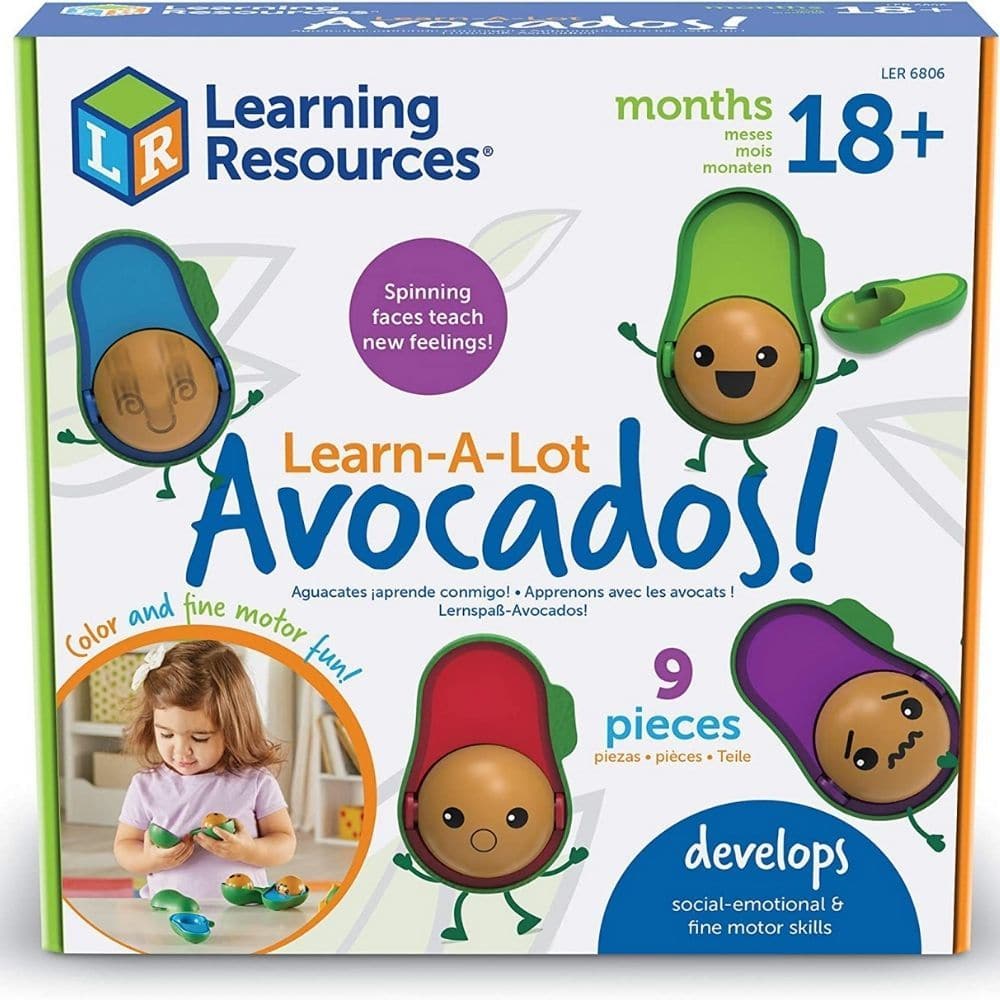 Learn A Lot Avocados,There’s a different emotion in every roll with these brightly coloured avocados designed to help teach children about emotions and feelings. Each Learn A Lot Avocados pops apart to reveal a rolling pit with emoji-style expressions. Use them to encourage social emotional learning (SEL), prompt conversations about feelings, and help with early learning and fine motor skills. These Learn A Lot Avocados have feelings and are ready to teach young children about emotions and more. Roll the pi