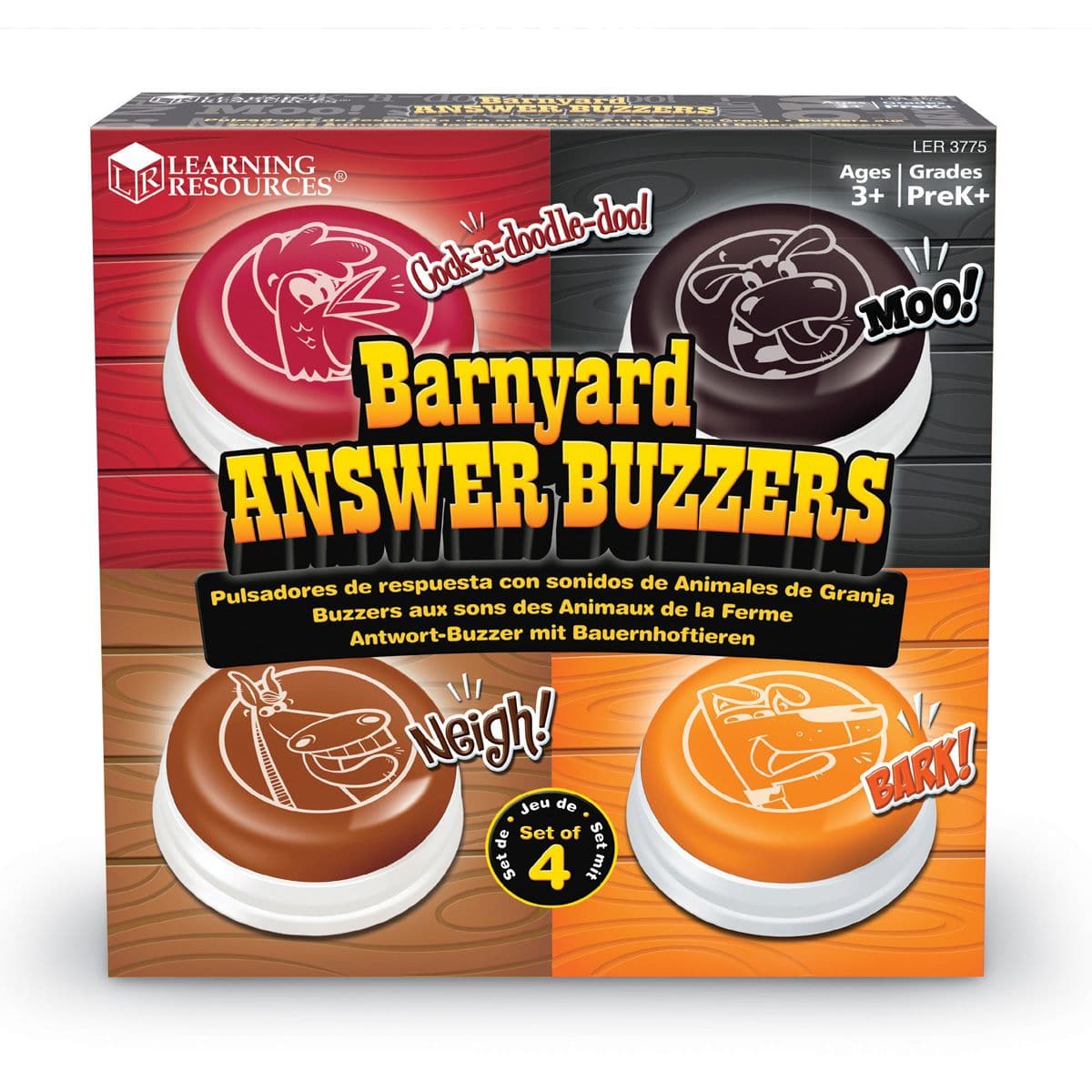 Learning Resources Farmyard Answer Buzzers,Learning Resources Farmyard Answer Buzzers Set of 4 The Learning Resources Farmyard Answer Buzzers Set of 4 is a fun and interactive way to liven up any game or classroom activity. Each buzzer is easy to press and emits a different animal sound, making it perfect for engaging young children. Key Features of Learning Resources Farmyard Answer Buzzers Set of 4: Interactive Play: Respond to any question with your favourite animal sound. The dog will bark, the cow will