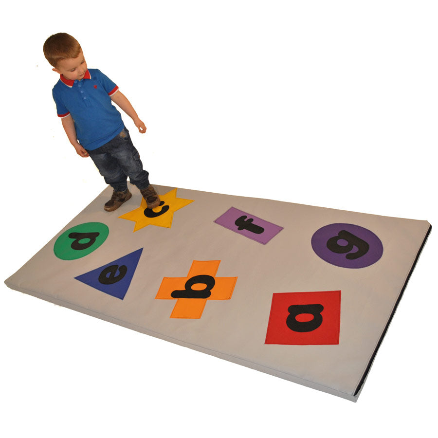 Letter And Shapes Play Mat,Introducing the Letter & Shapes Play Mat, a versatile and educational addition to any active play area, indoors or outdoors. This play mat is not just a safe surface for play; it's a dynamic educational tool designed to promote early learning through fun and engaging games. Key Features of the Letter & Shapes Play Mat: Educational Games: Integrated into the mat are games that help children recognise numbers, letters, colours, and shapes. These activities encourage sequencing, agil