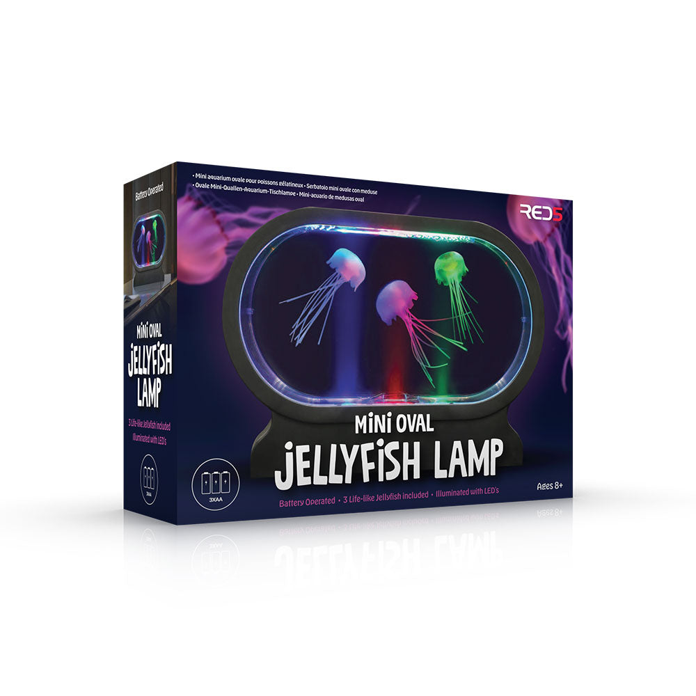 Light-Up Mini Jellyfish Lamp By Red5,With its mesmerizing display of artificial jellyfish and vibrant LED lights, the Light-Up Mini Jellyfish Lamp is the perfect way to bring a calming and enchanting ambiance to any space. Whether you place it on your desktop, use it as a nightlight, or set it up as a mood light in your living room, this lamp is sure to captivate your imagination. Watch as the lifelike jellyfish gracefully float and glide through the tank, creating a soothing spectacle that will help you un