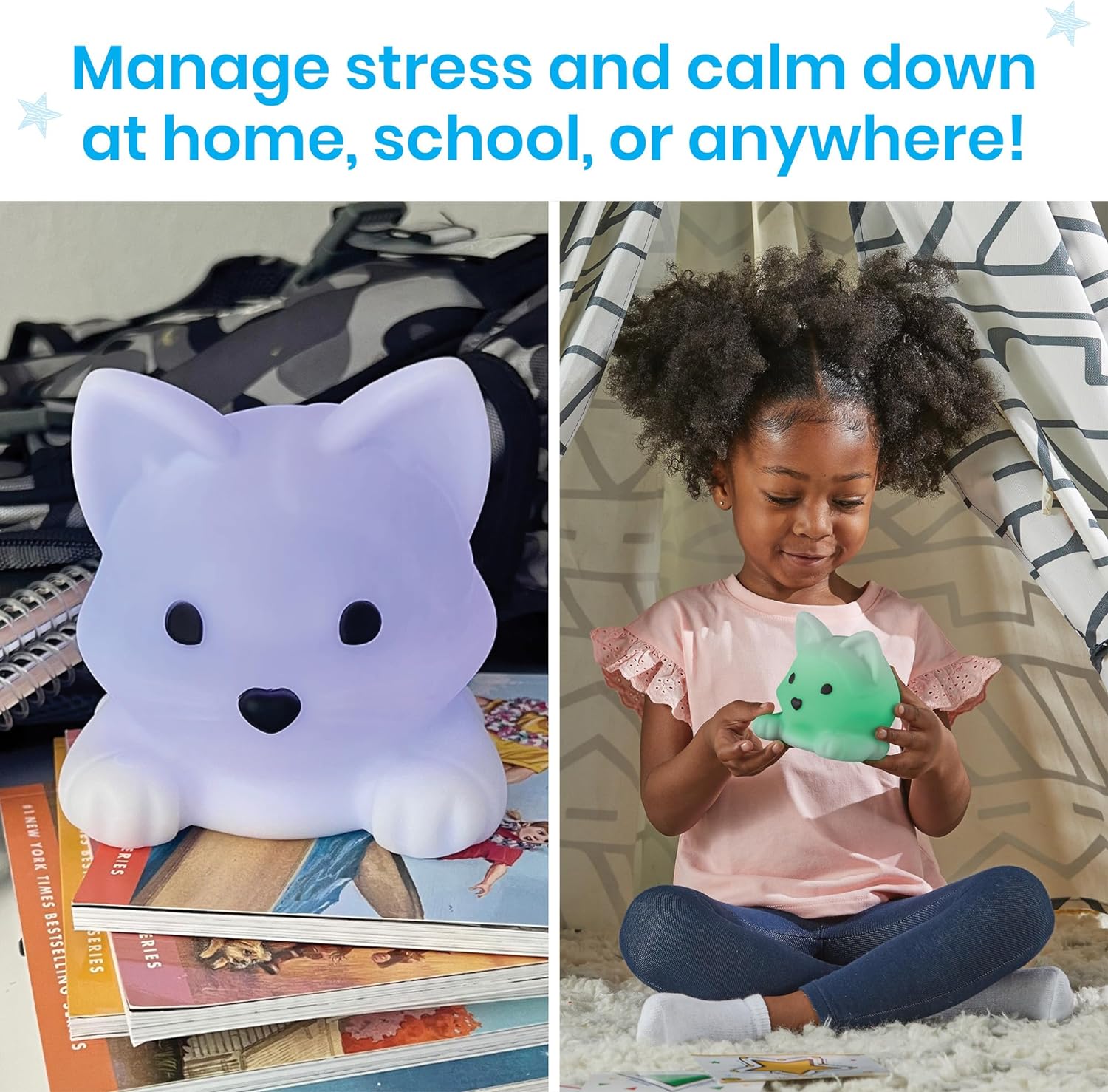 Luna The Calming Kitty,Luna The Calming Kitty Luna The Calming Kitty is the ideal companion for children who need help managing stress and finding calm. This squishy, soothing feline is designed to promote mindfulness and deep breathing, making it perfect for use at home, school, or on the go. Luna also doubles as a colourful night-light to provide comfort at bedtime. Luna The Calming Kitty Features: Breathing Patterns: Luna offers 3 different guided breathing patterns to help children practise mindfulness 