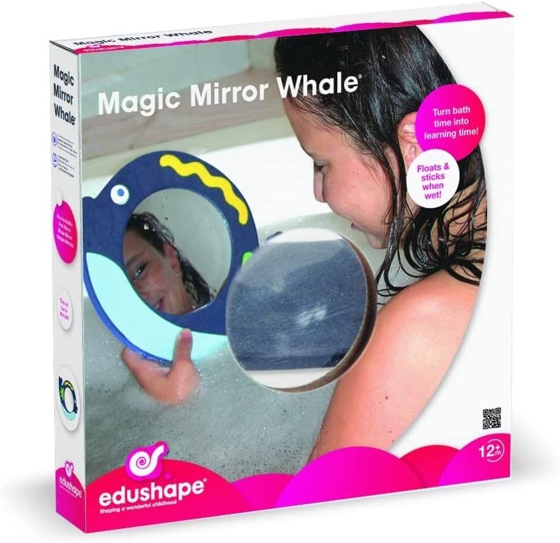 Magic Mirrors Whale,These amazing Magic Mirrors are designed for bath time and water play. The Magic Bath mirrors are designed with safety in mind with only the safest flexible acrylic mirrors used and enclosed in a soft durable foam cover. Another amazing feature of the magic mirrors is they float in water and then stick to any smooth surface such as bathroom tiles or even the bath when when. A safe and fun way to allow your child to explore self awareness or use whilst brushing there teeth prompting perso