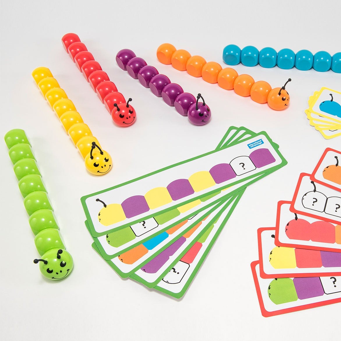 Magnetic Colour Sequencing Bugs,The Magnetic Colour Sequencing Bugs are an educational toy that helps children develop their pattern recognition and sequencing skills in a fun and engaging way. This product includes a set of magnetic bug heads and body segments that are easy for children to snap together, as well as a set of work cards that feature coloured sequences at varying levels of difficulty.The work cards are colour coded across three levels and each card has a sequence consisting of two or three co