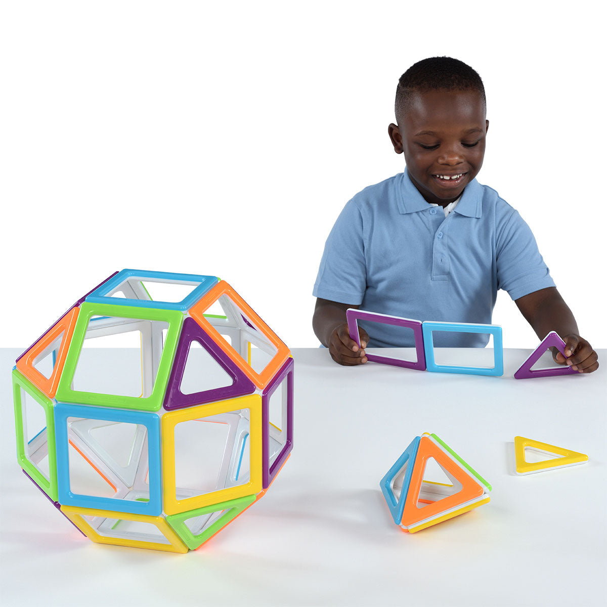 Mega Mag Polydron Set,Unlock the world of geometry and shape exploration with the Mega Mag Polydron Set. Perfect for small groups or individual students, this set is designed to create both 2D and 3D shapes using magnetic pieces - allowing for a hands-on learning experience.The 36-piece set includes 20 squares and 16 triangles, providing enough pieces to build a variety of shapes and structures. With these magnetic pieces, students are encouraged to explore geometry and identify the properties of 2D and 3D 