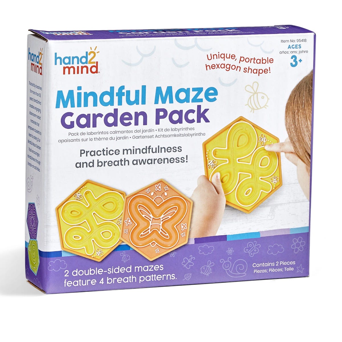 Mindful Maze Garden Pack,Practise breathing and awareness with this Mindful Maze Garden Pack tactile set for children. The Mindful Maze Garden Pack is an ideal resource to help children focus on their breathing at home or in the classroom through guided prompts and activities inspired by nature. To use, children trace their fingers along a design on these double-sided boards, using the winding Lazy River, curved Butterfly, Snail spiral, or blooming Flower breath patterns to calm and focus their attention. M