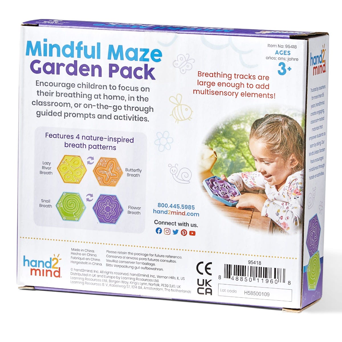 Mindful Maze Garden Pack,Practise breathing and awareness with this Mindful Maze Garden Pack tactile set for children. The Mindful Maze Garden Pack is an ideal resource to help children focus on their breathing at home or in the classroom through guided prompts and activities inspired by nature. To use, children trace their fingers along a design on these double-sided boards, using the winding Lazy River, curved Butterfly, Snail spiral, or blooming Flower breath patterns to calm and focus their attention. M