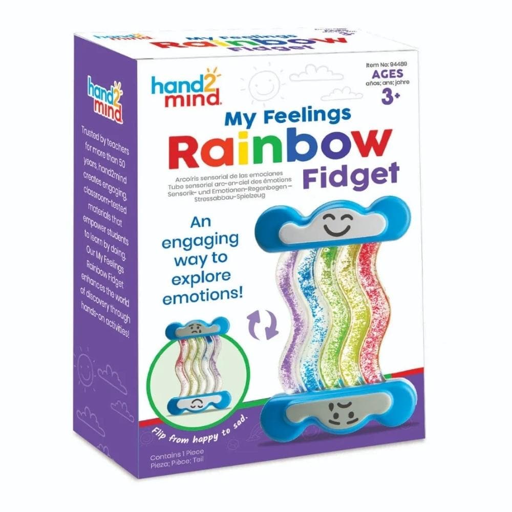 My Feelings Rainbow Fidget,Introducing the My Feelings Rainbow Fidget, an innovative sensory toy designed to assist children in recognising and managing their emotions in a colourful and engaging manner. This double-sided fidget tool is more than merely a toy; it's a companion for moments of overwhelming feelings, providing a visual metaphor for emotions that children can easily understand and relate to. Key Features of the My Feelings Rainbow Fidget: Double-Sided Emotional Representation: One side features