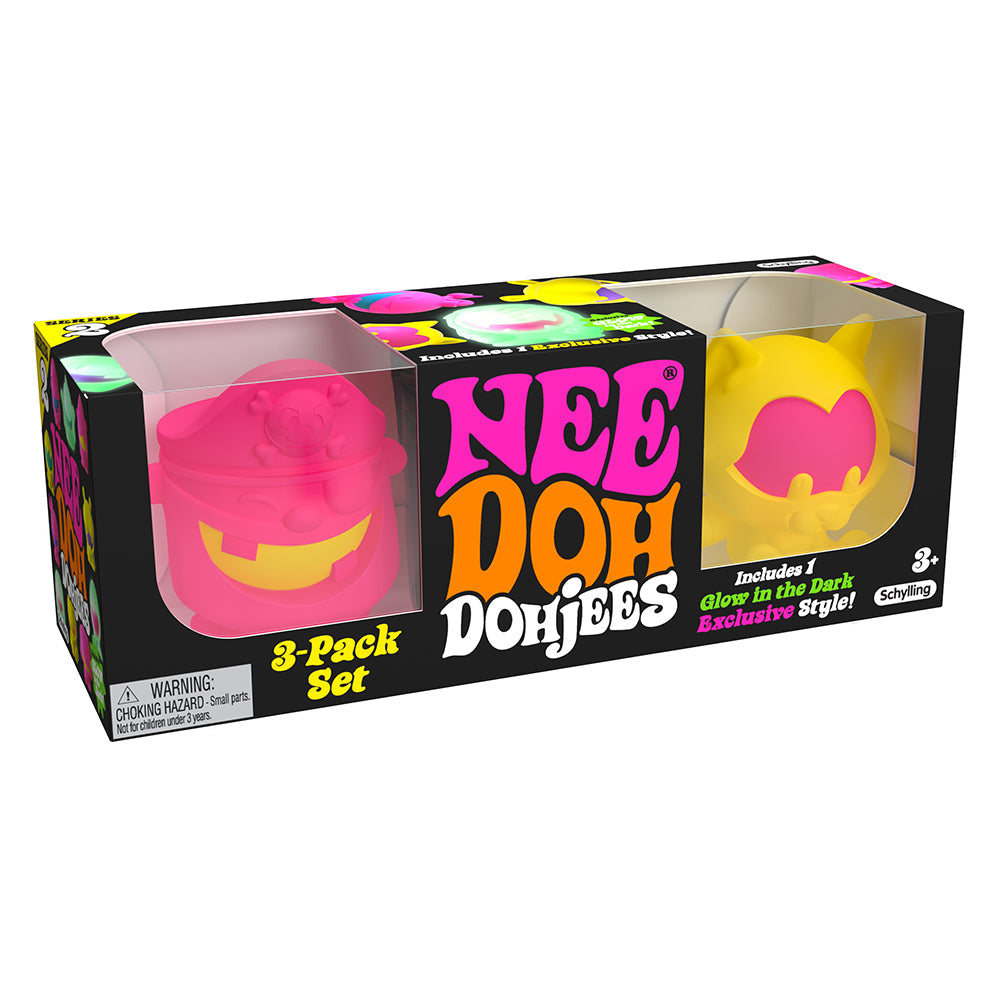 Needoh Dohjee 3 Pack,Unbox the delights of the NeeDoh Dohjees 3 Pack and discover a charming trio of squishable characters, each harbouring a surprise Teenie Nee Doh within their bellies. This captivating set of fidget toys offers not only fun but also serves as a fantastic tool for anxiety relief. Each pack may contain an array of adorable creatures ranging from a playful puppy, a honking hippo, or a cute cat, to some quirky menacing monsters, adding a touch of mystery and excitement to every opening. Addi