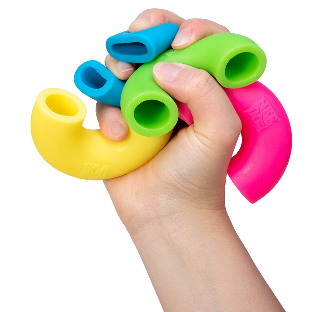 Needoh Mac N Squeeze,Say cheese to Mac N Squeeze! This jumbo colourful NeeDoh is inspired by macaroni noodles. It looks just like the real thing but is in fact a funky fidget toy made from a non-toxic, dough-like material. Pull them, squeeze them, smush them, or even put them on your fingers! Enjoy all the fun of playing with food but without any of the mess. Includes four neon noodles in green, pink, blue, and yellow. Keep them safely stored in the included noodle cup (which has a handy pop-on lid). Perfec