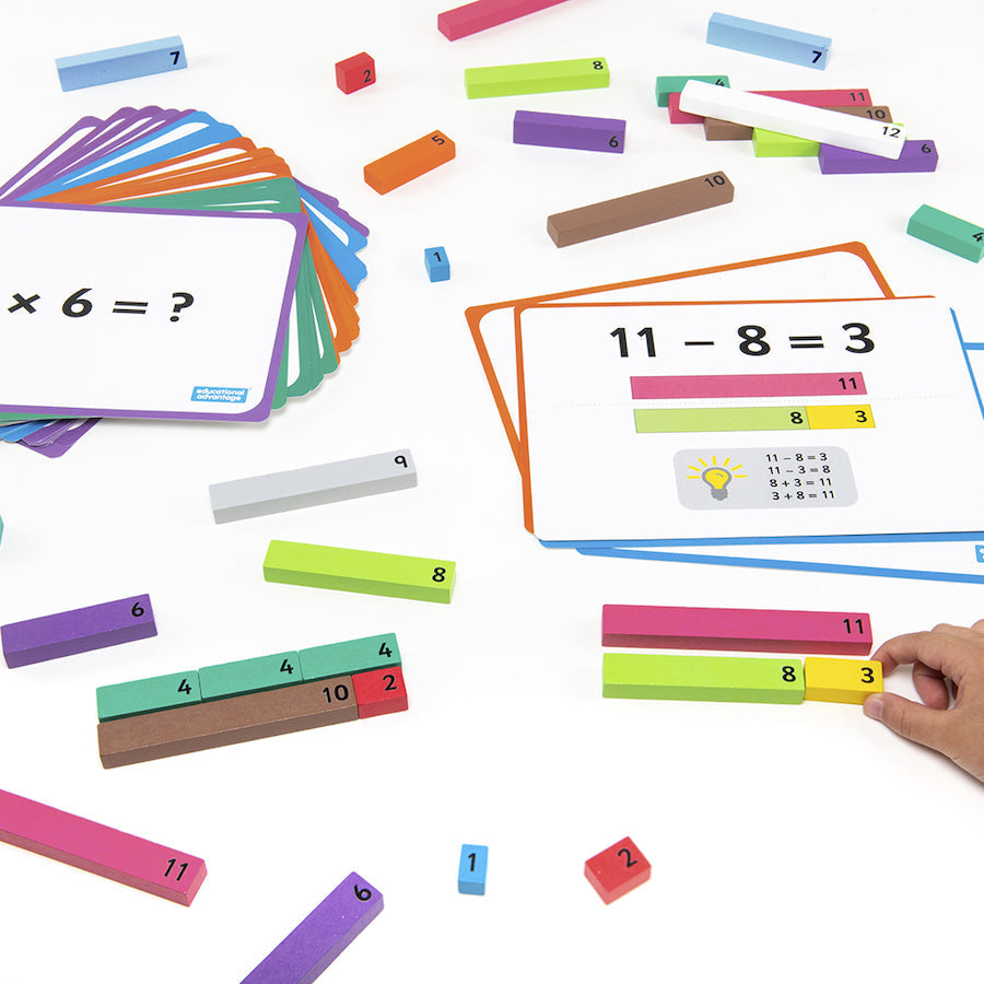 Number Rods With Work Cards,Number Rods with Work Cards Enhance mathematical understanding and problem-solving skills with our Number Rods with Work Cards set. Crafted from high-quality wood and accompanied by comprehensive work cards, this versatile resource is ideal for individual and group learning activities. Features: Comprehensive Work Cards: The set includes 40 work cards covering addition, subtraction, multiplication, and division. These cards provide structured exercises to reinforce mathematical c